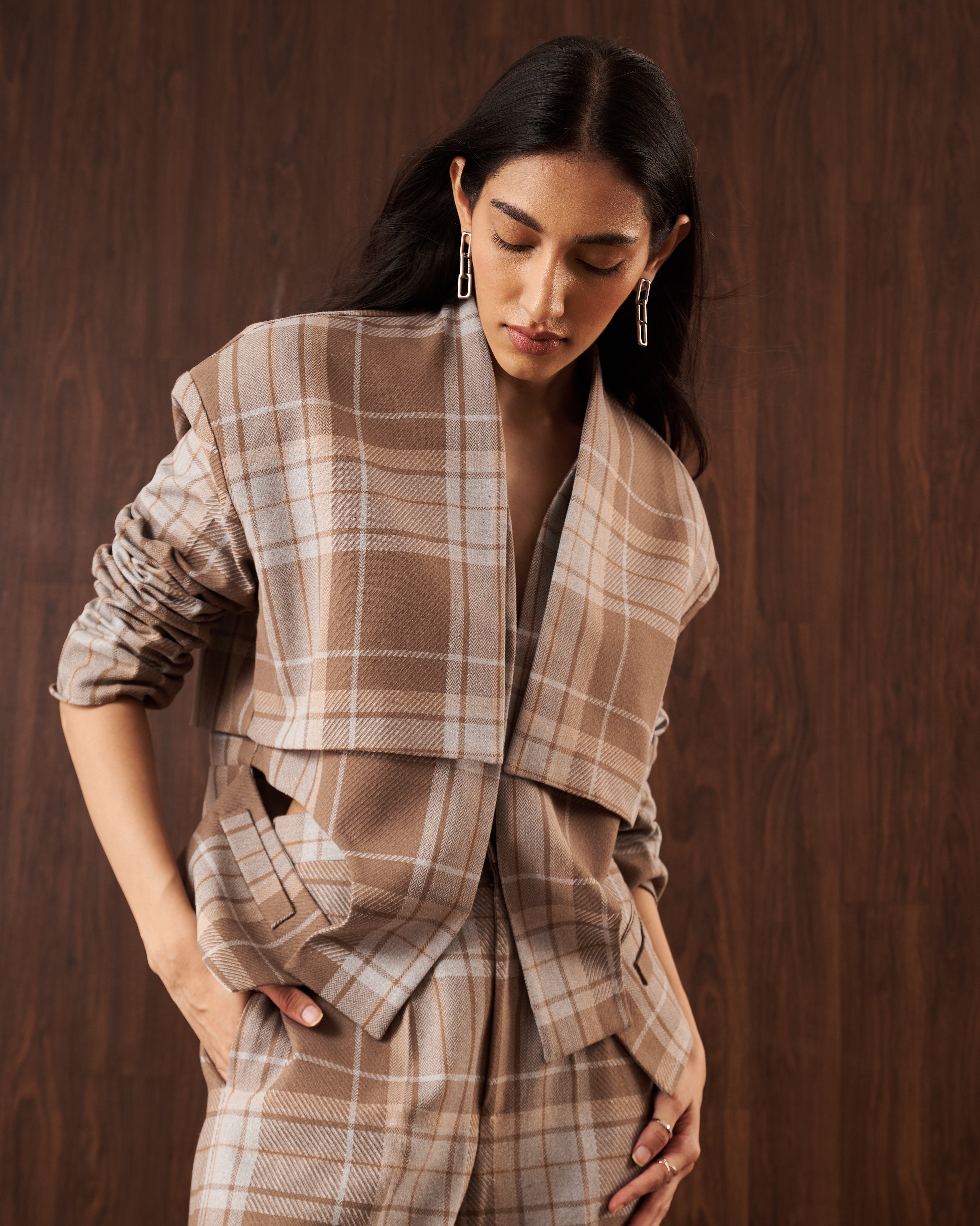 Neutral Plaid Blazer