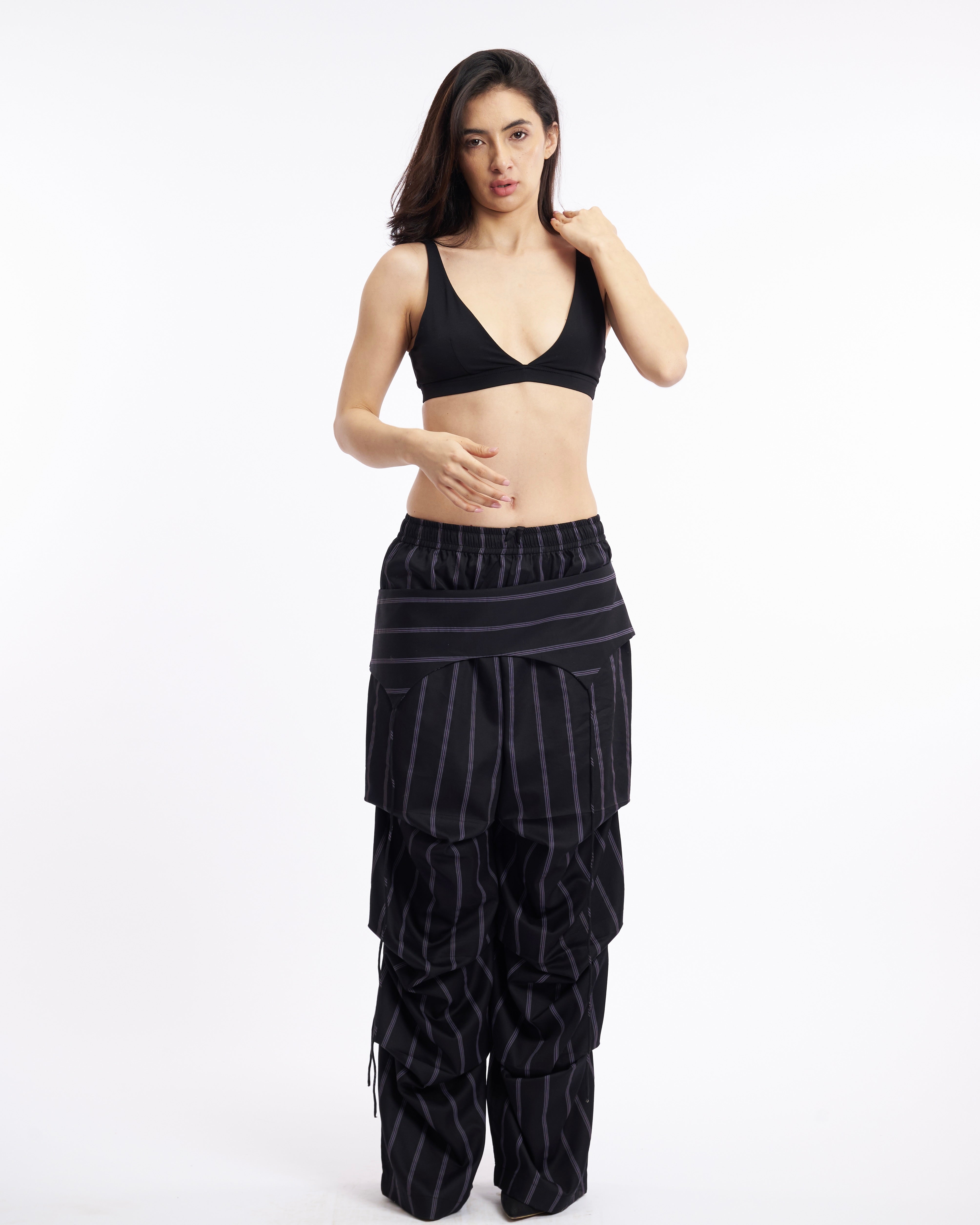 Black Pinstripe Boxer Cargo Pants