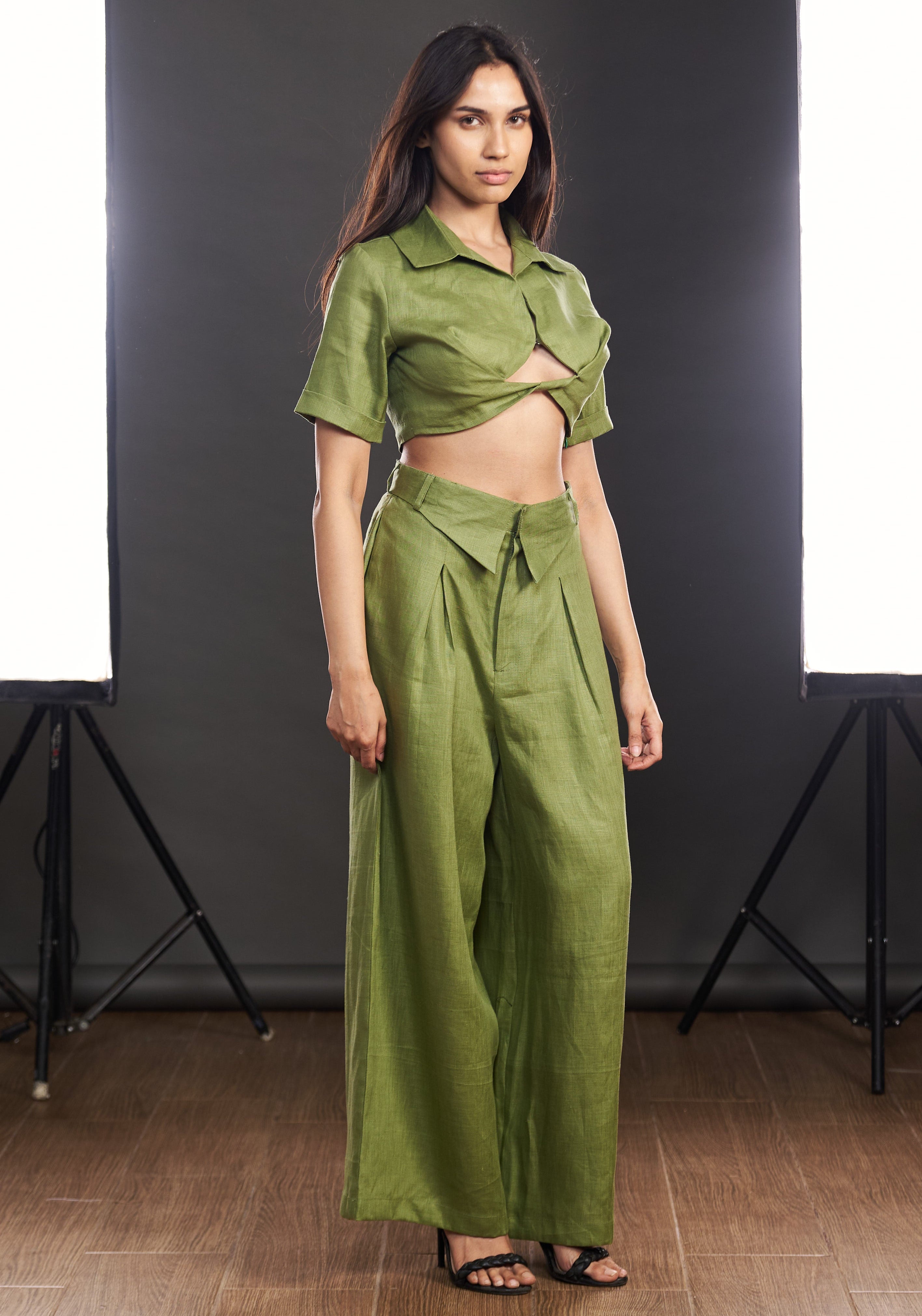 Olive Twist Linen Top