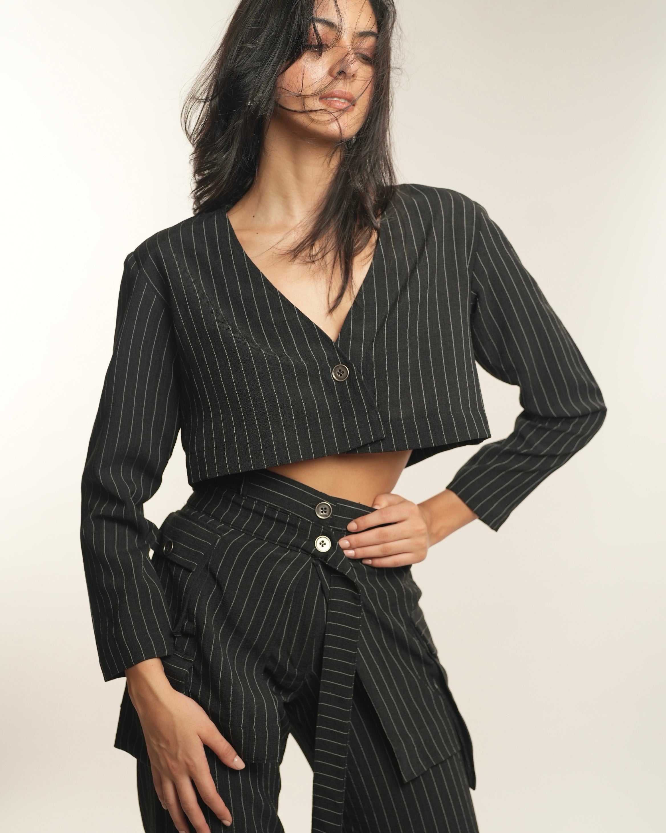Pinstripe Crop Blazer