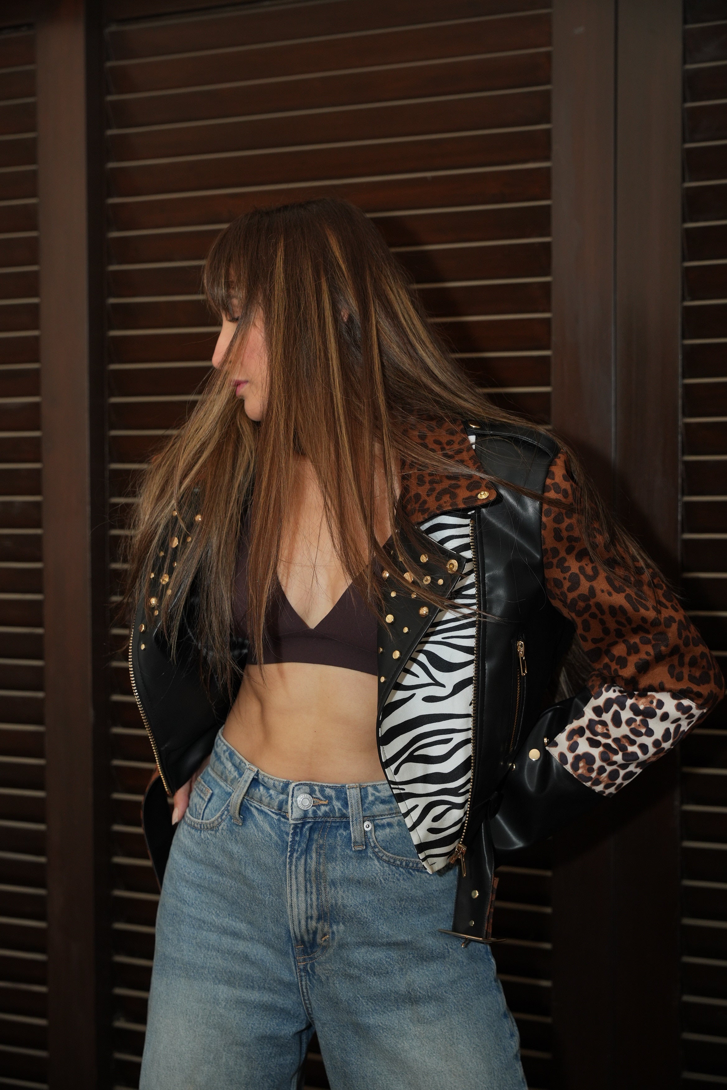 Animal Print Leather Jacket