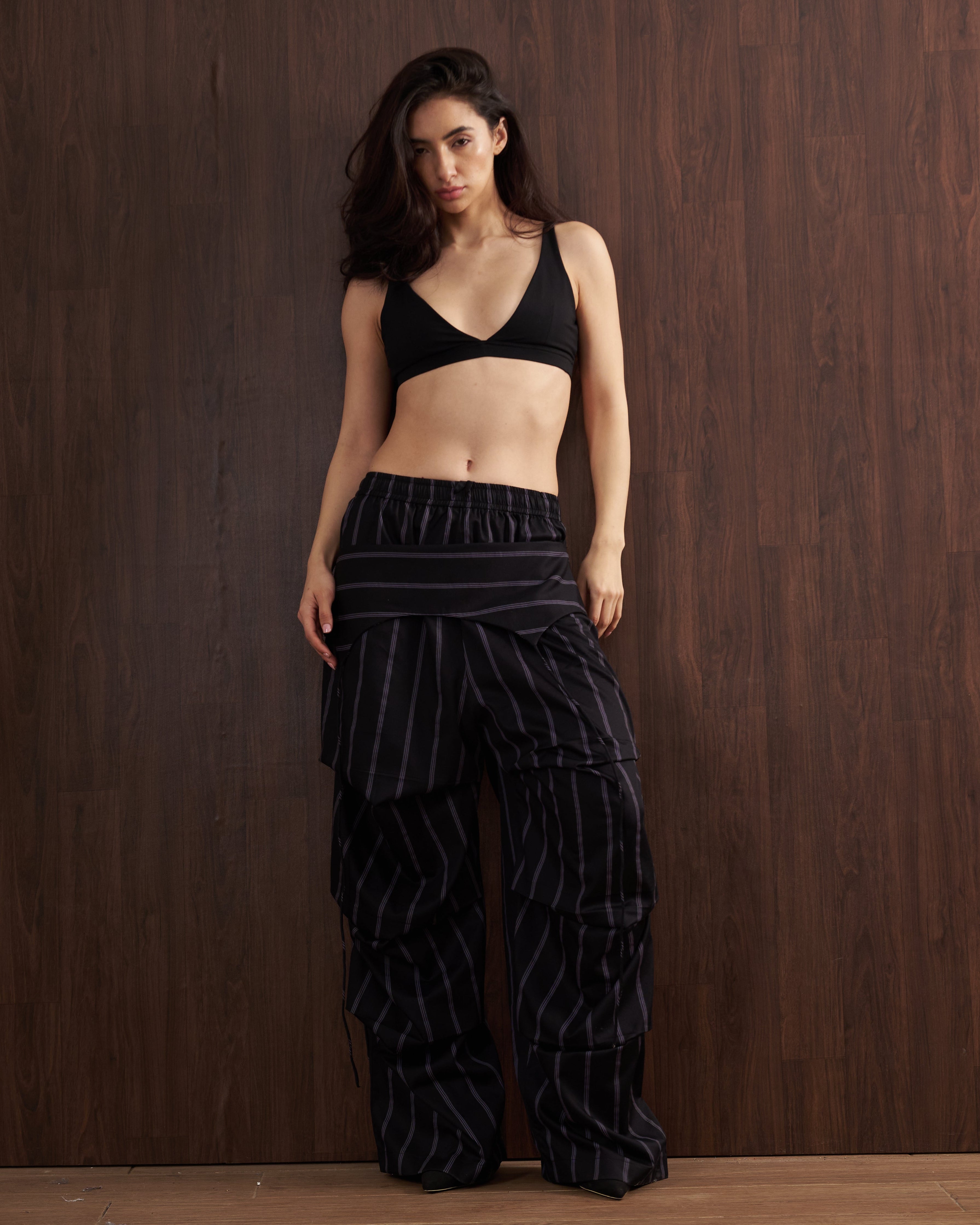 Black Pinstripe Boxer Cargo Pants