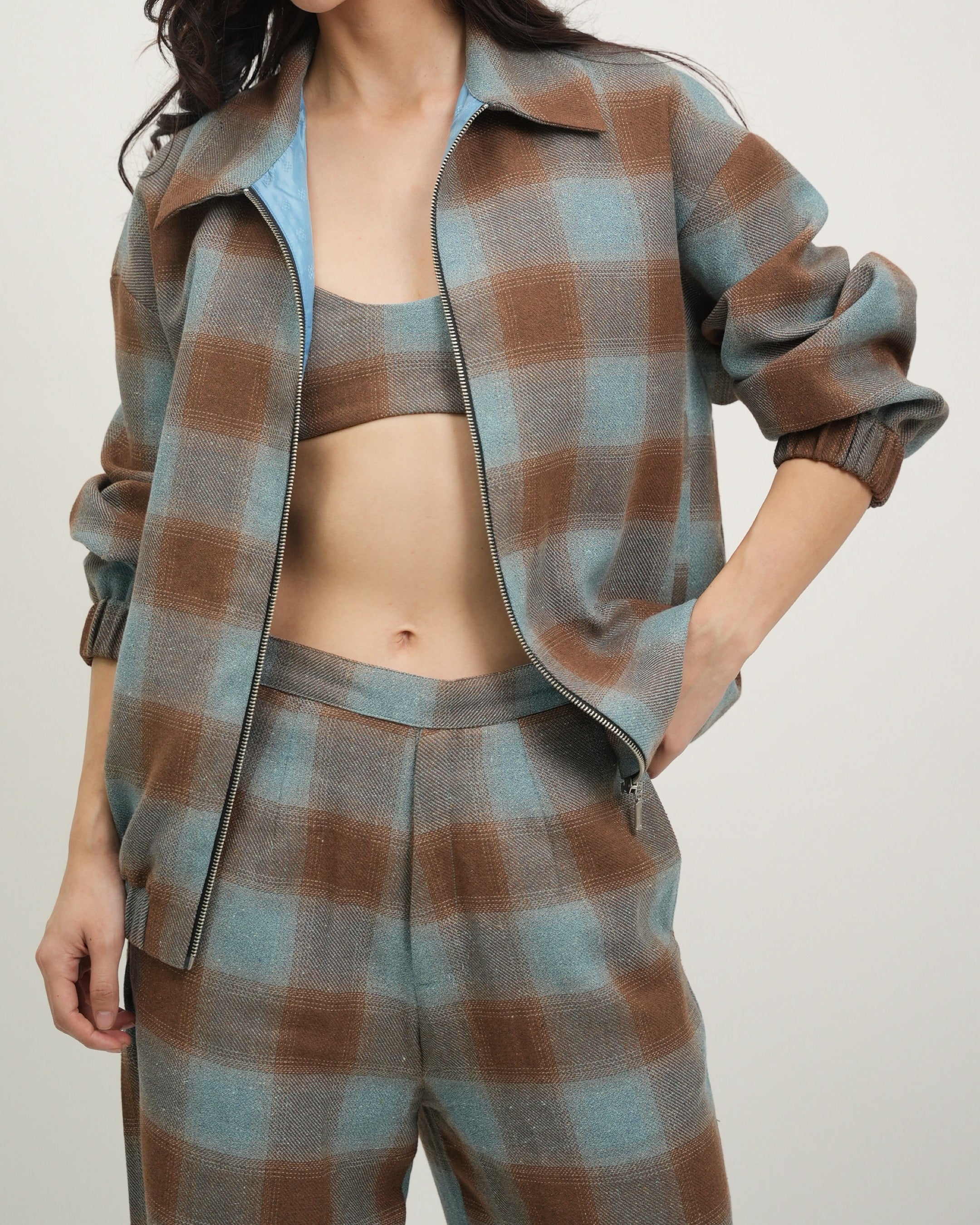 Plaid Zip Bomber Jacket