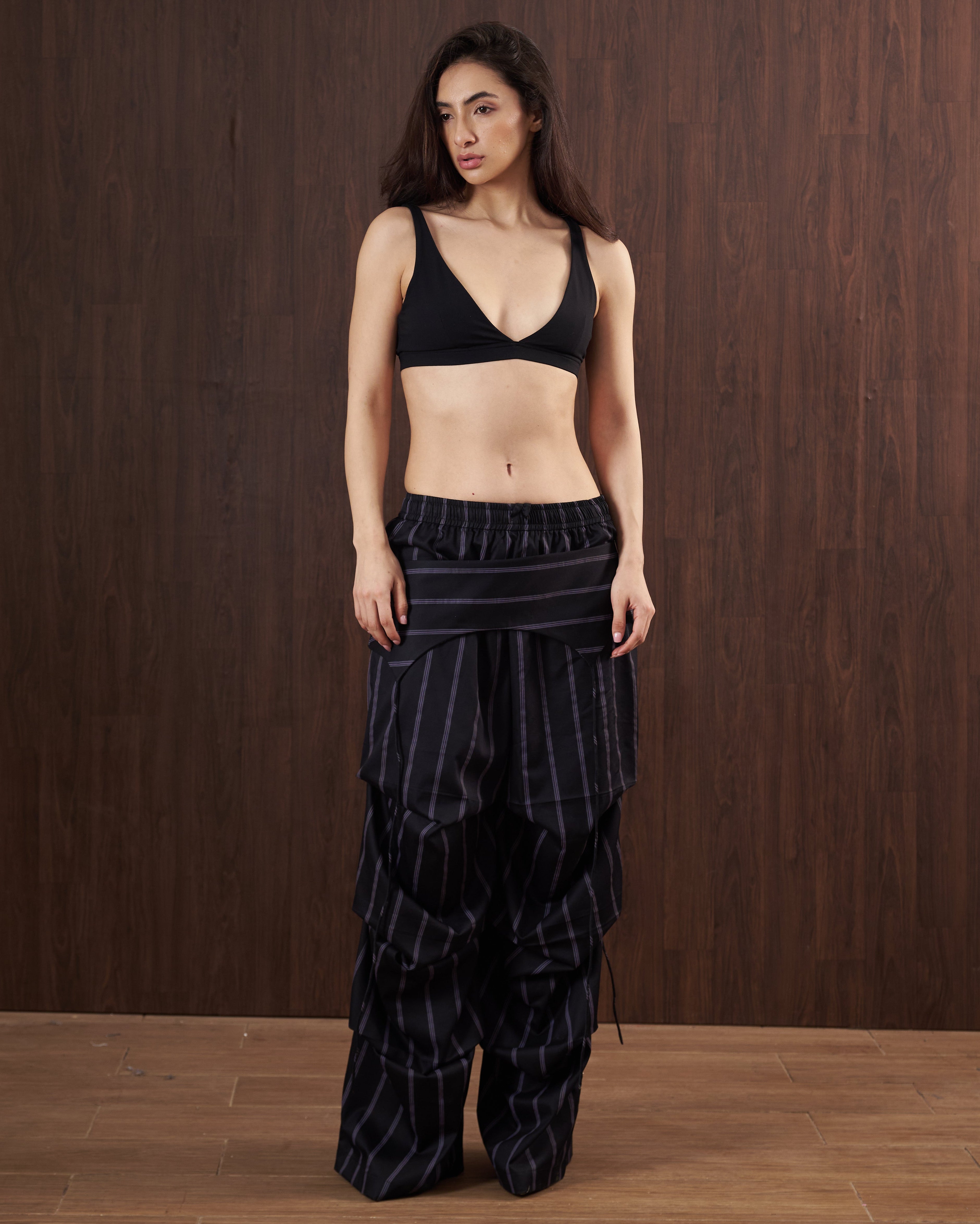 Black Pinstripe Boxer Cargo Pants