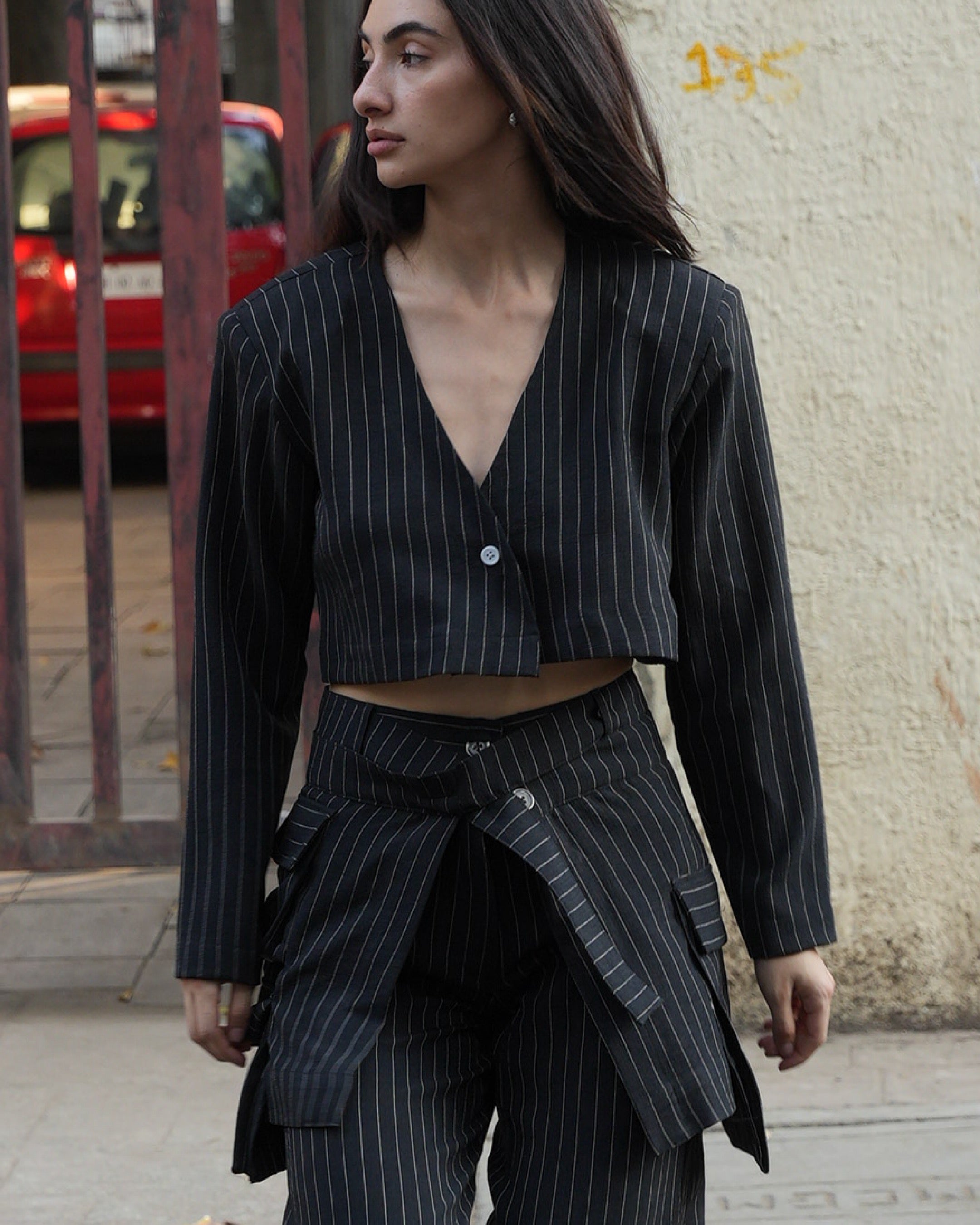 Pinstripe Crop Blazer