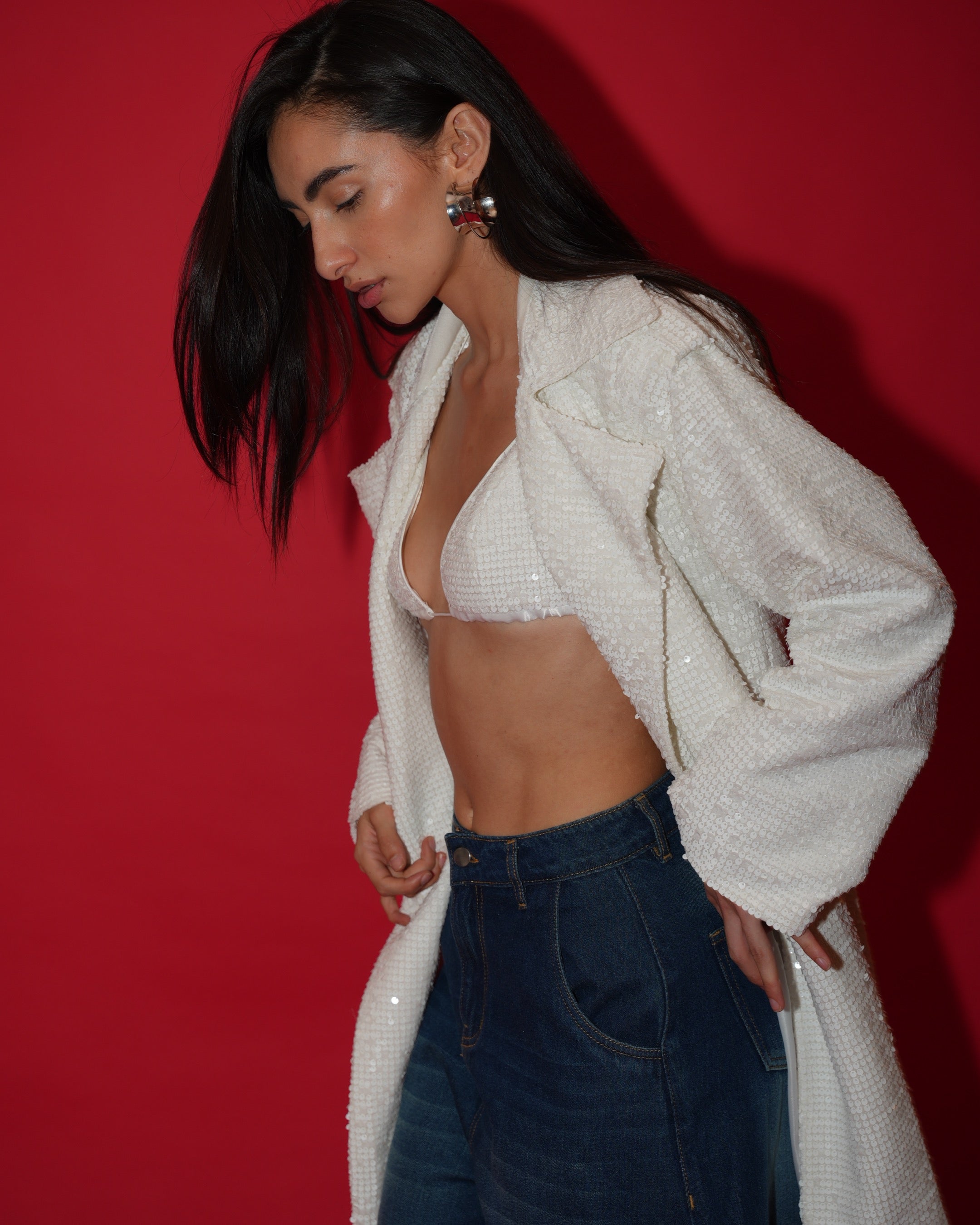 White sequins Trenchcoat