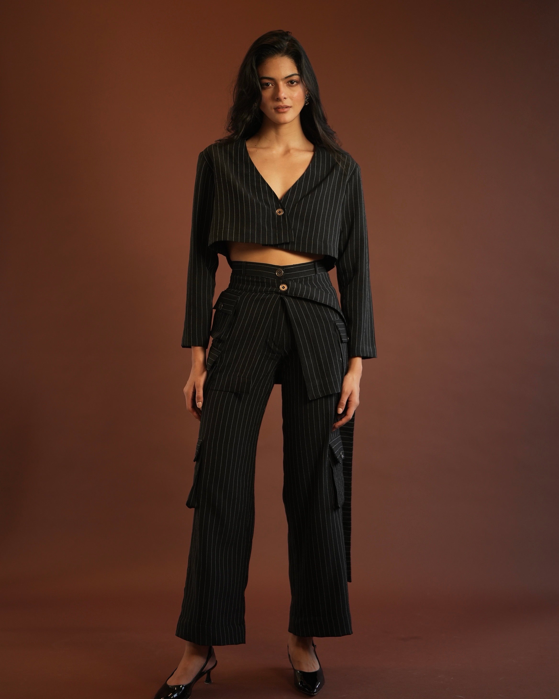 Pinstripe peplum pants