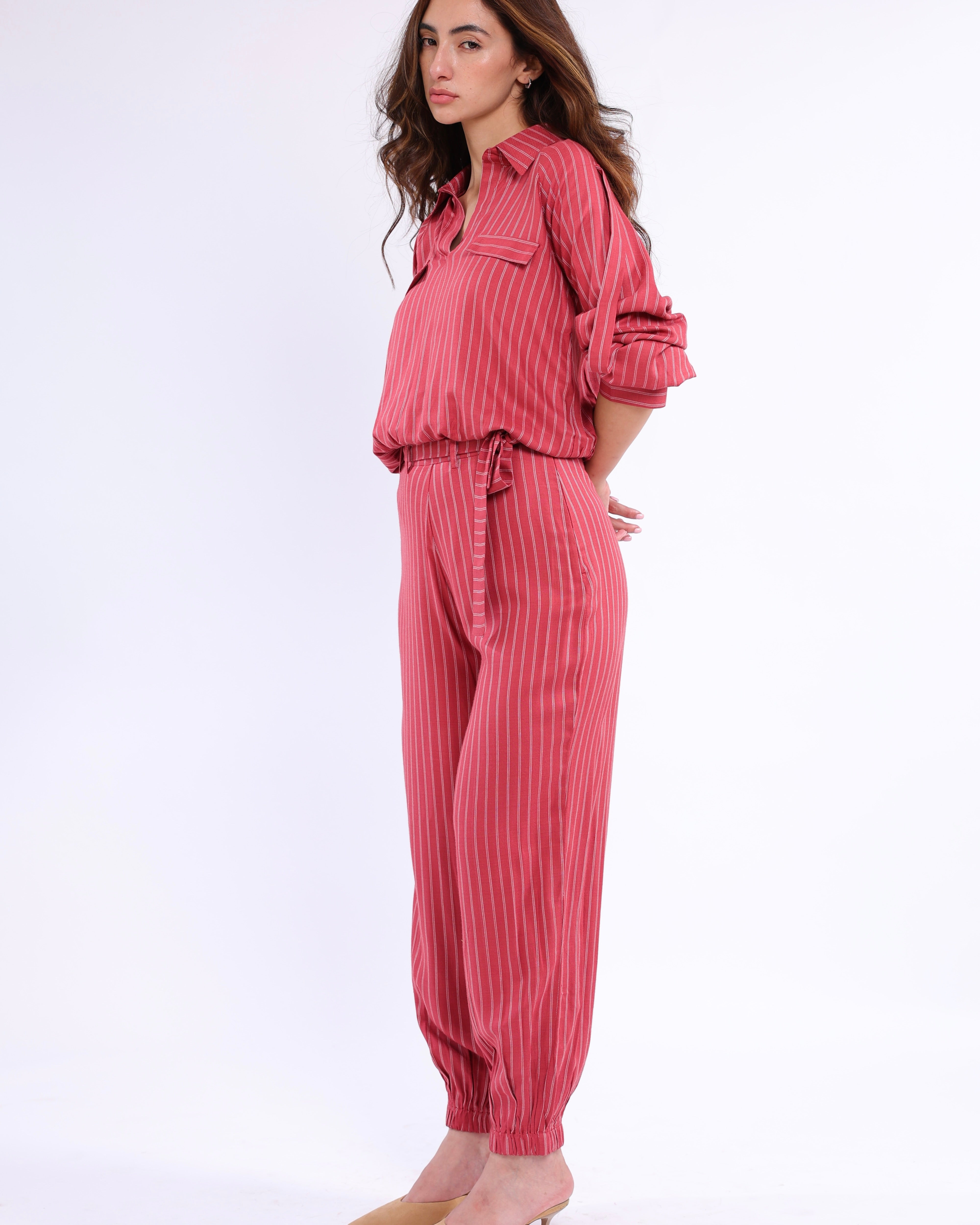 Esme Red Pinstripe Top
