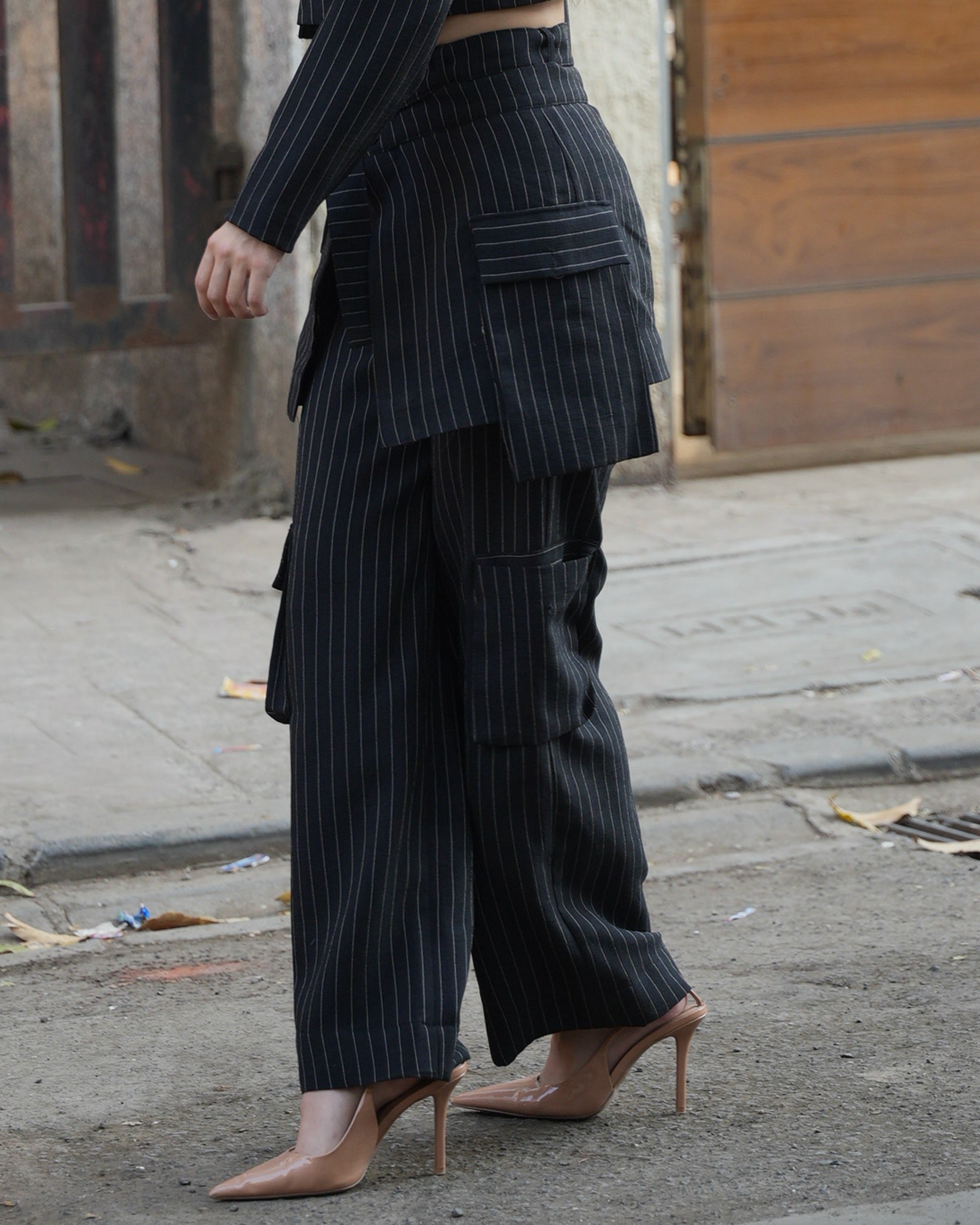 Pinstripe peplum pants