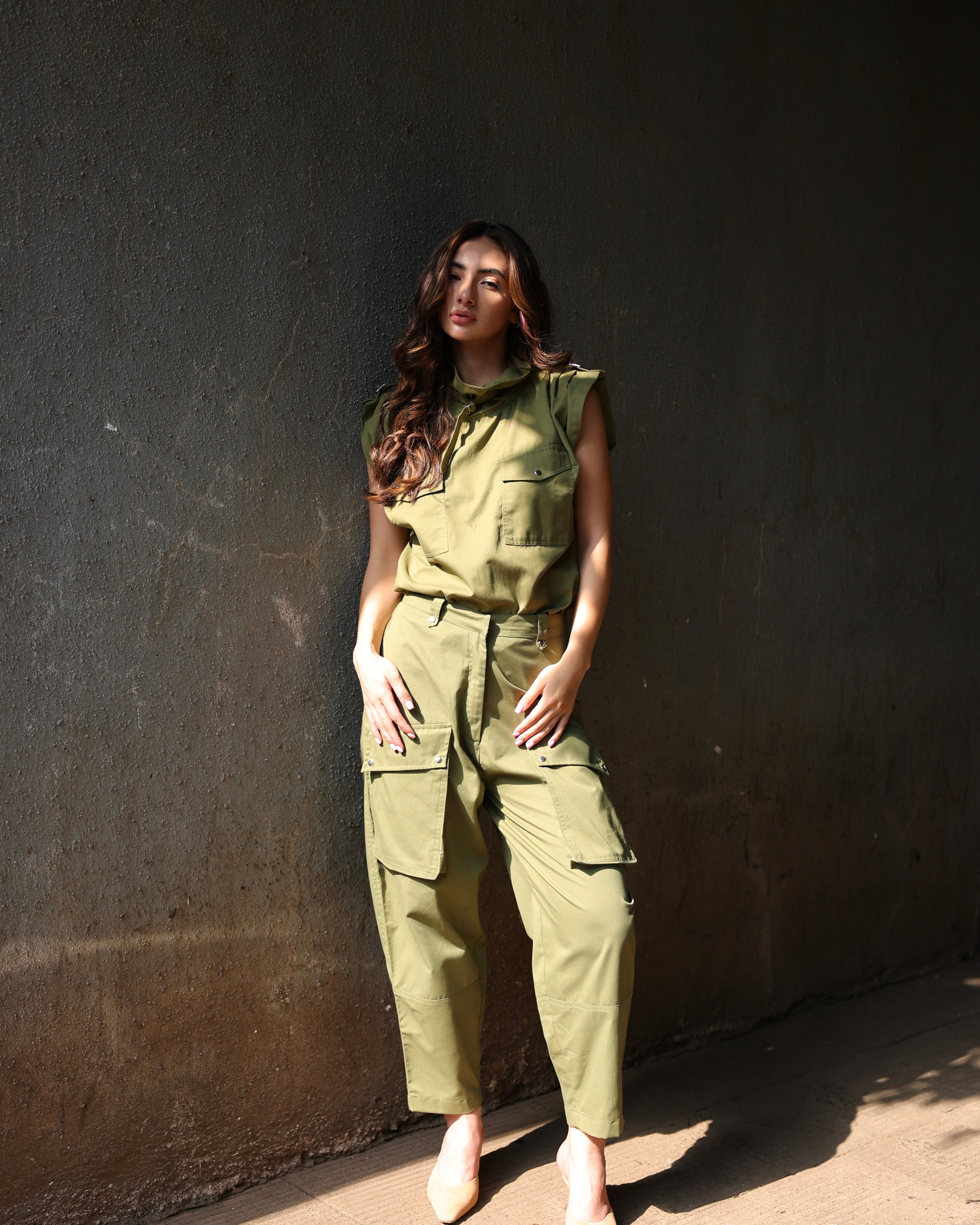 Women's Sienna Utility Top in green featuring structured design and utility details