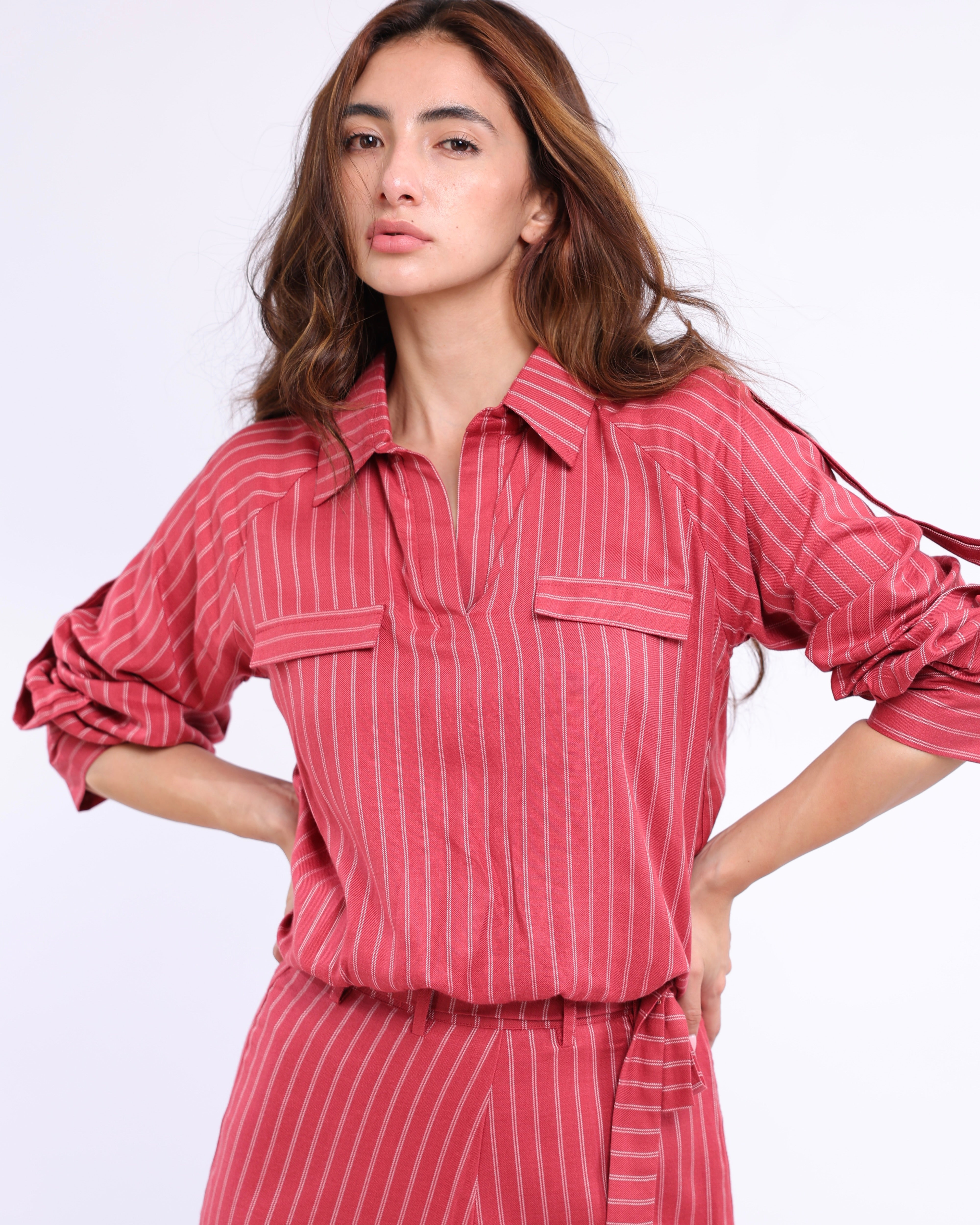 Esme Red Pinstripe Top