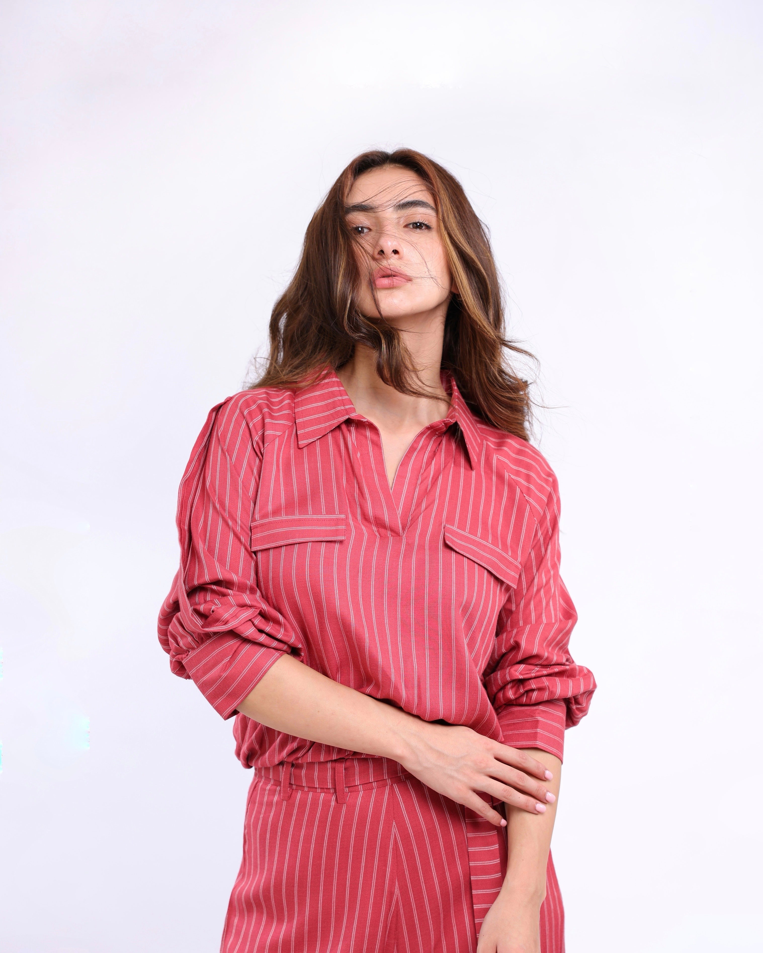 Esme Red Pinstripe Top