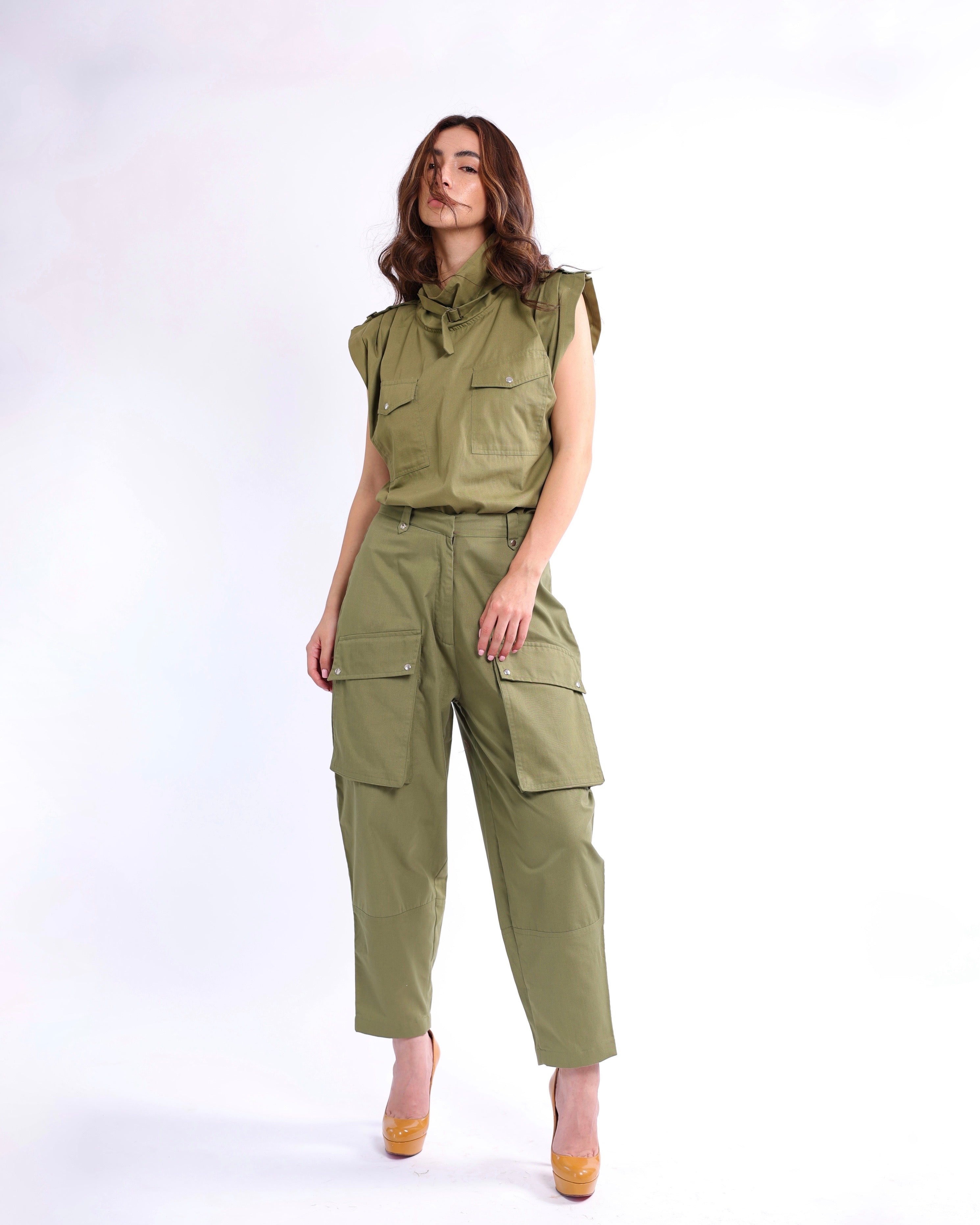 Women's Sienna Utility Top in green featuring structured design and utility details