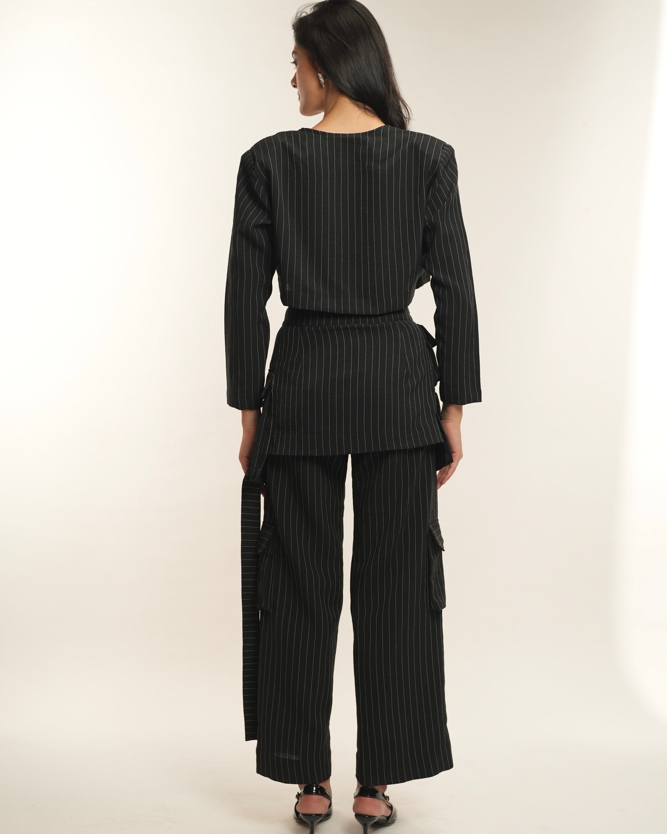 Pinstripe peplum pants