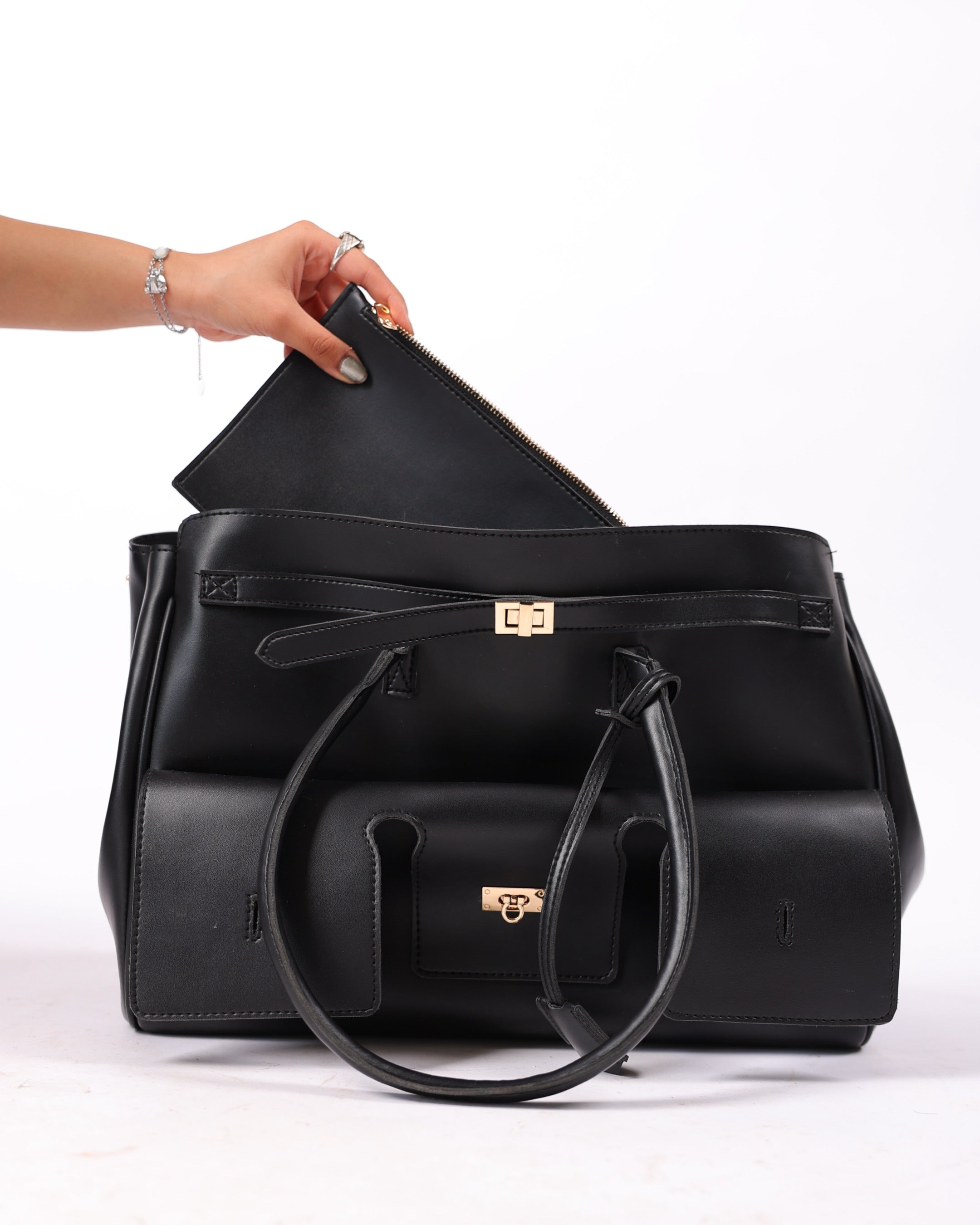 Empire Tote by The Label Jenn – Structured faux leather bag with pouch