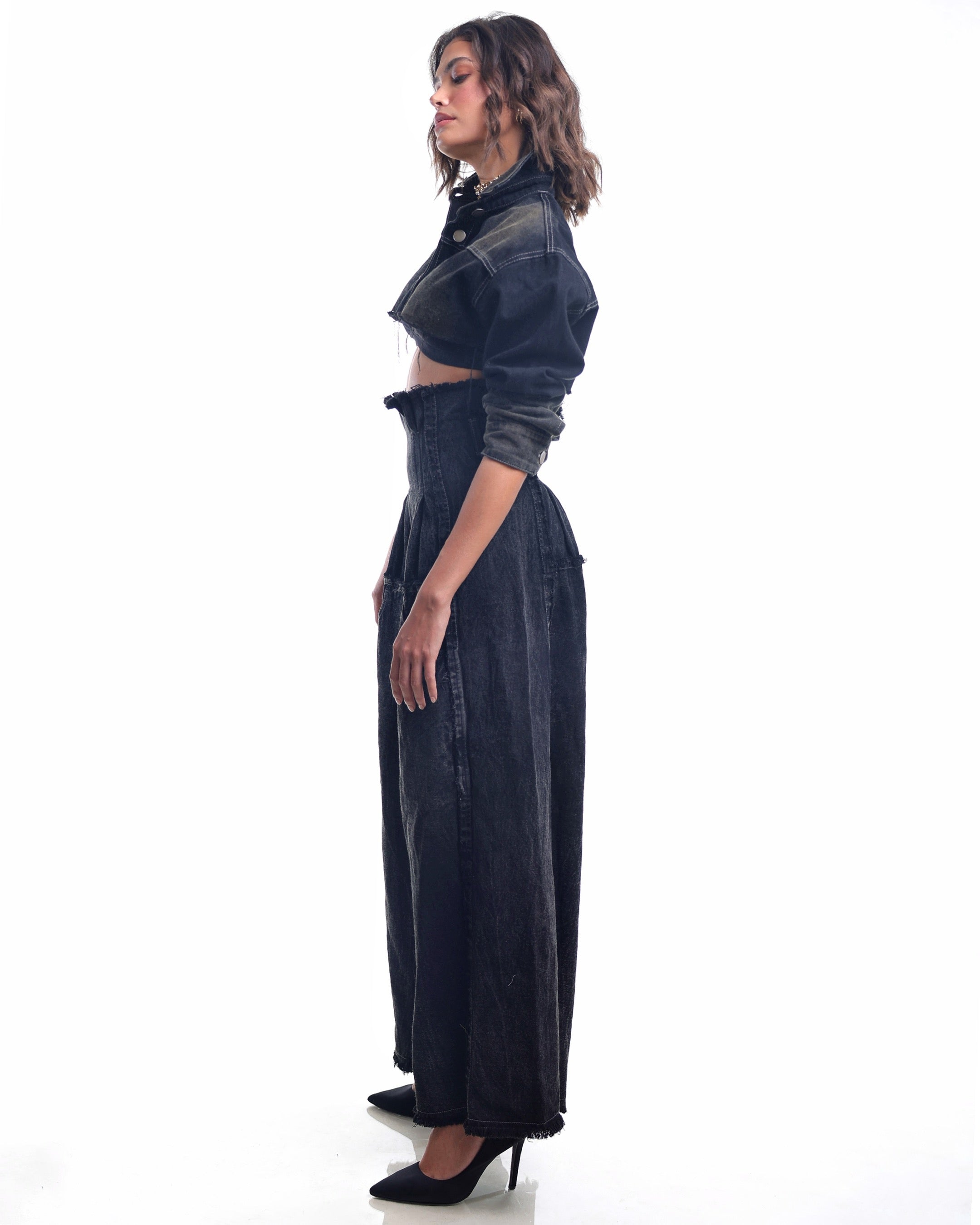 Black Georgie Corset Denim – Edgy Corset-Style Denim