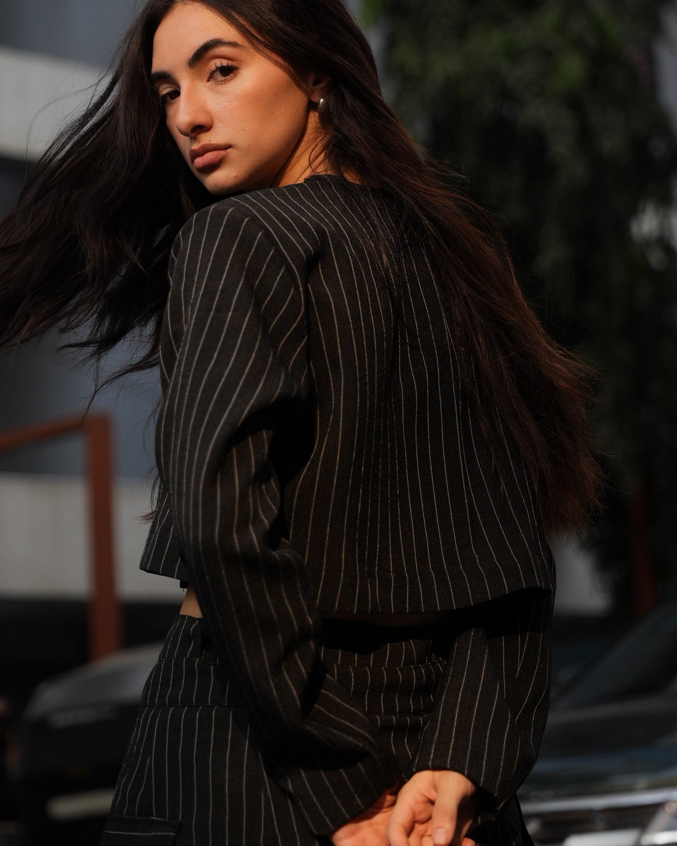 Pinstripe Crop Blazer