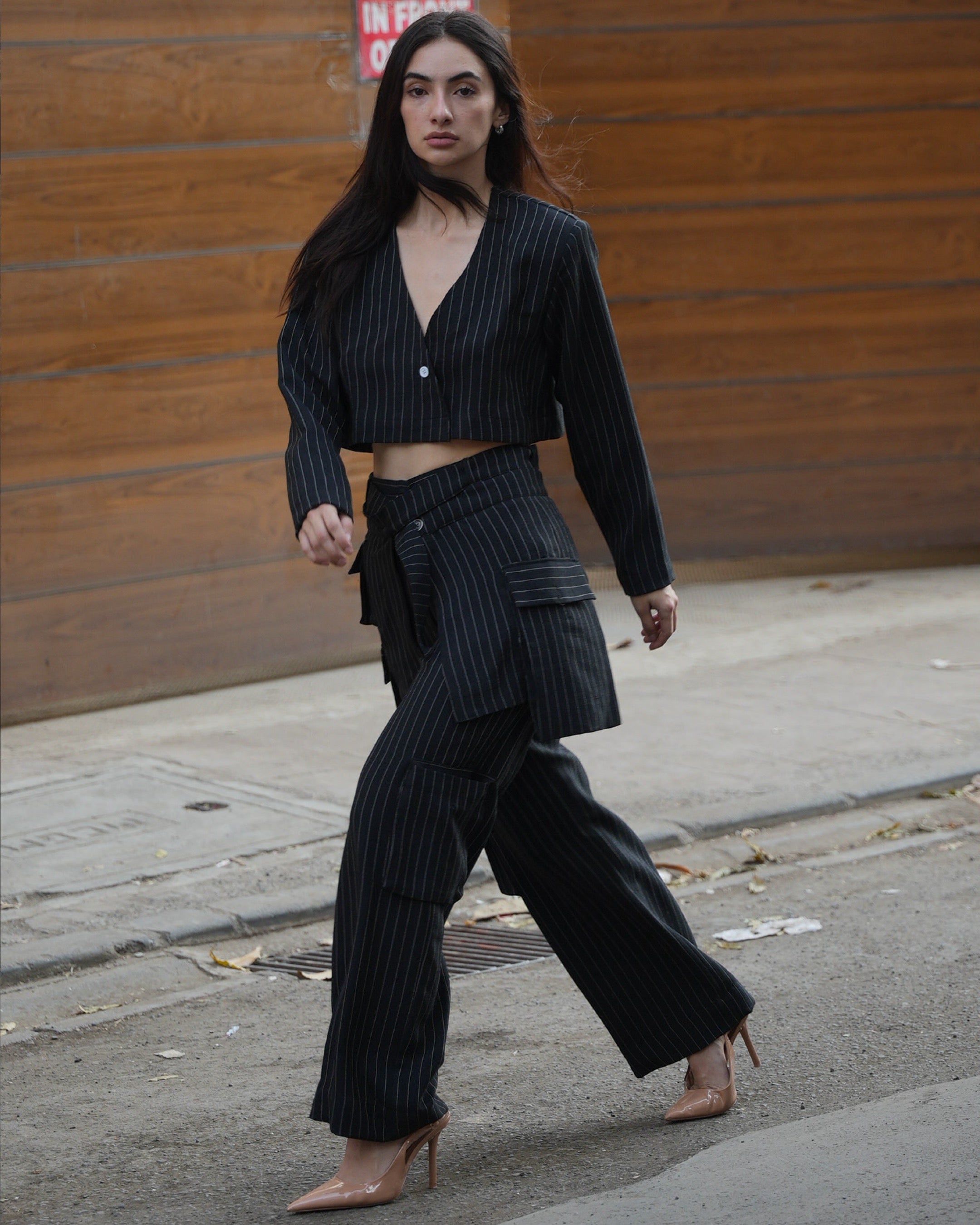 Pinstripe peplum pants