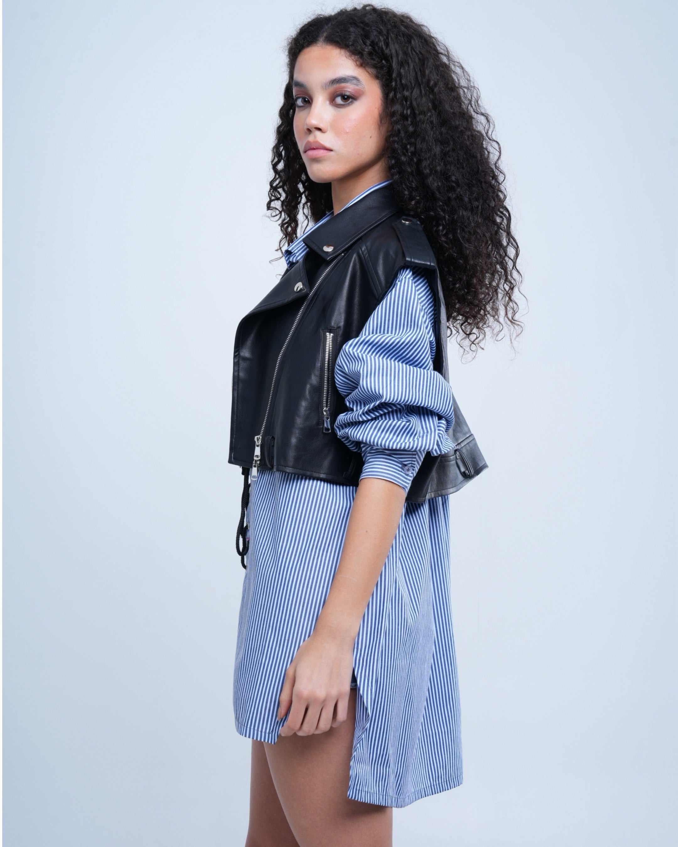 Blue Pinstripe Tie Up Shirt