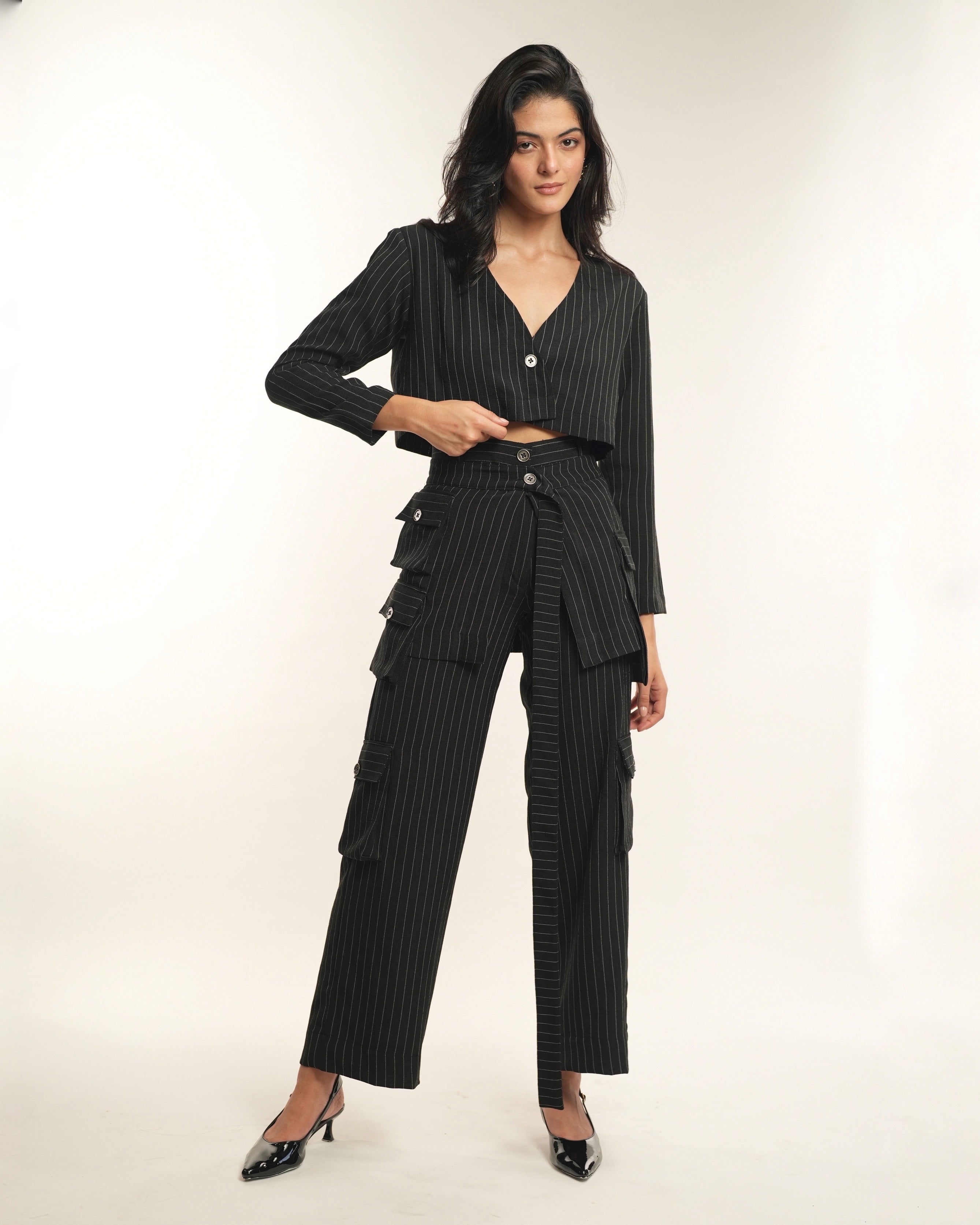 Pinstripe peplum pants