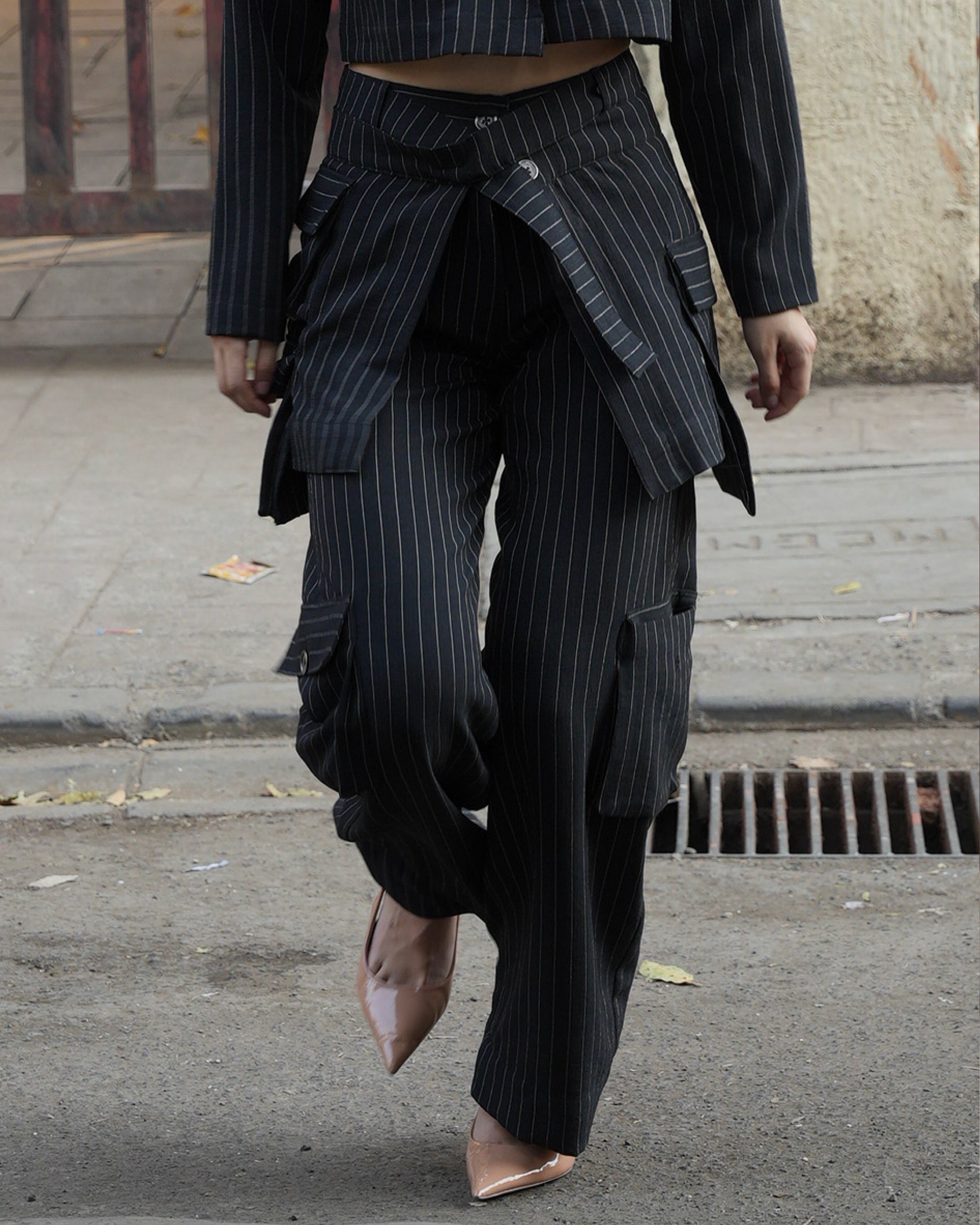 Pinstripe peplum pants