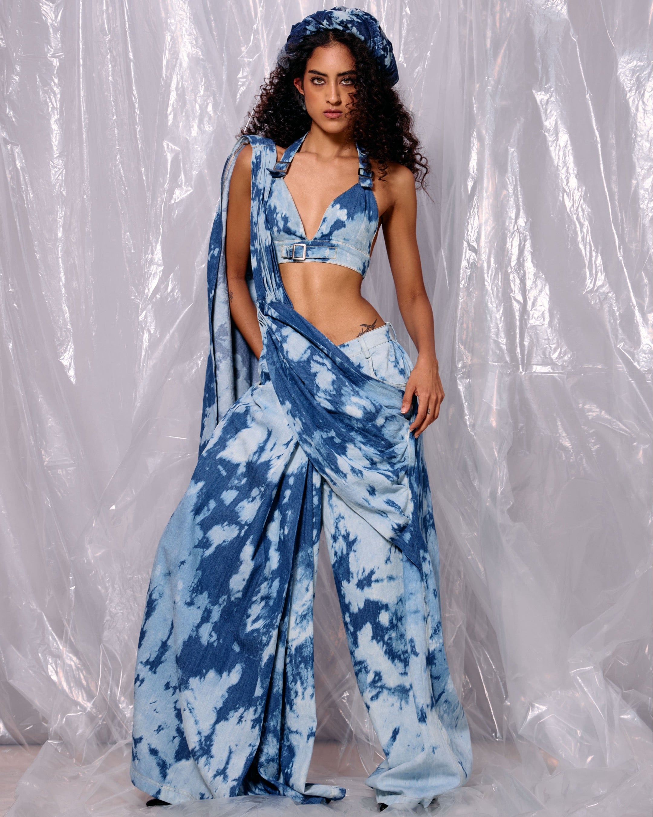 Denim Drape Saree Pant