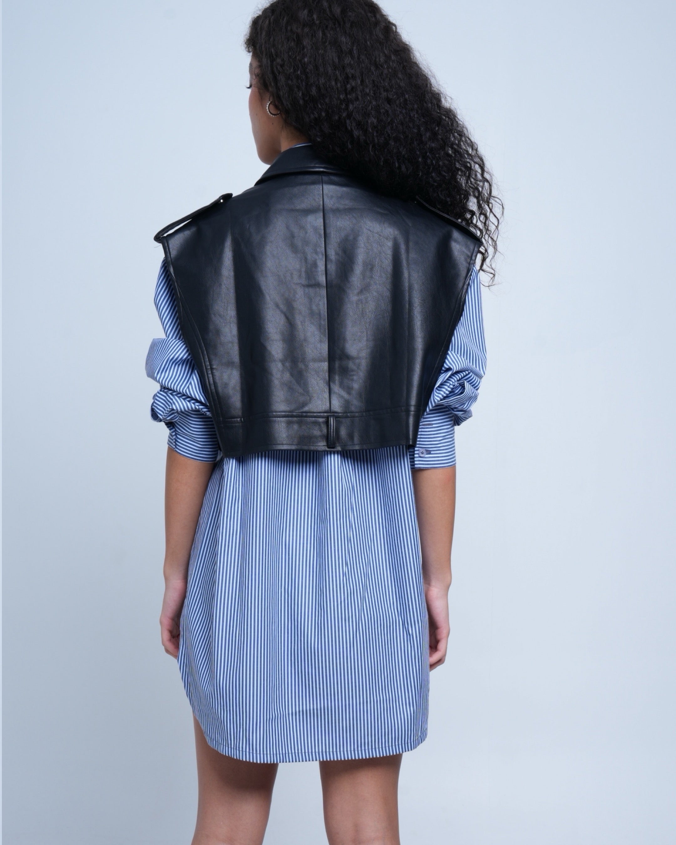 Blue Pinstripe Tie Up Shirt