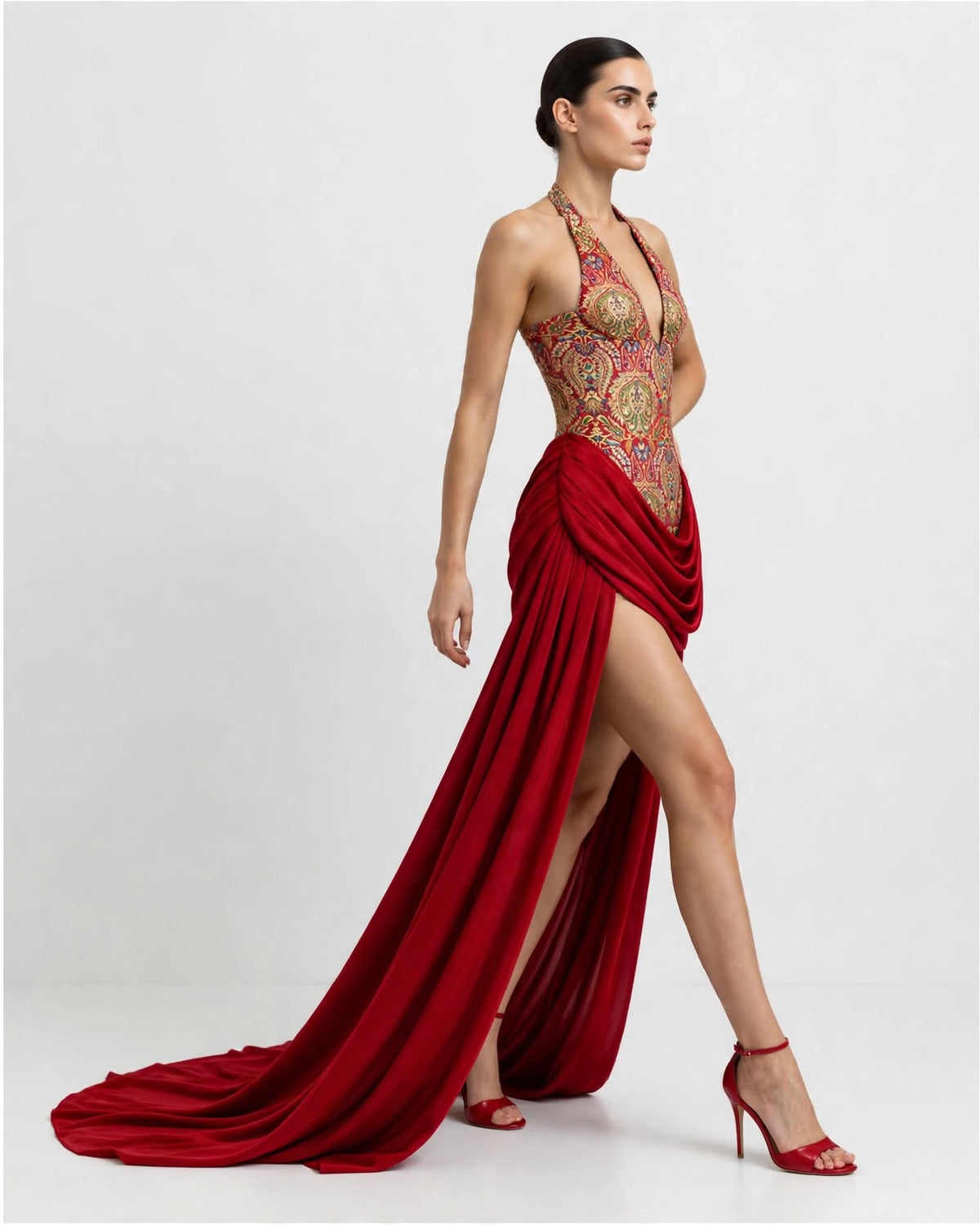 ZAHRA - Paisley Brocade Draped Gown