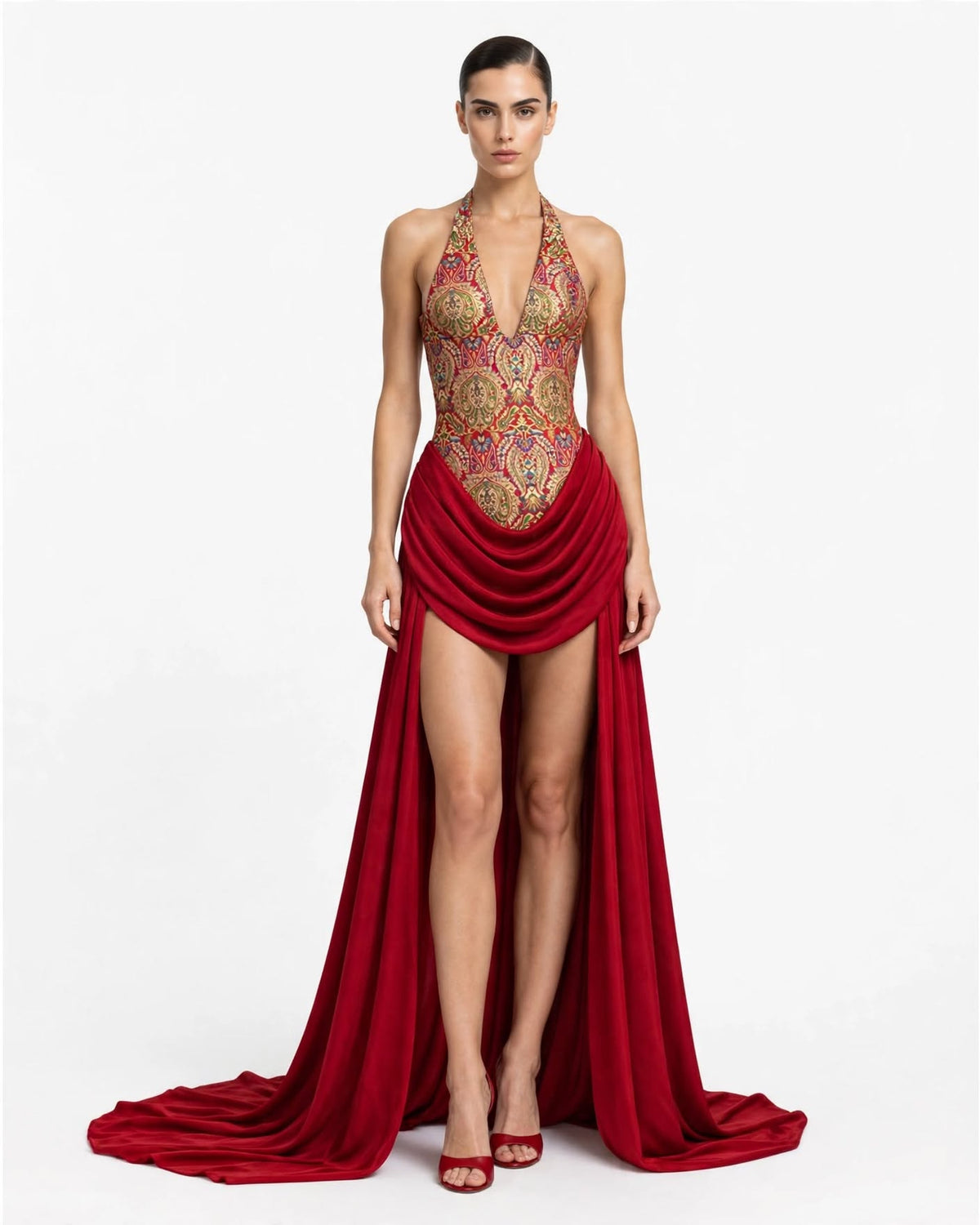 ZAHRA - Paisley Brocade Draped Gown
