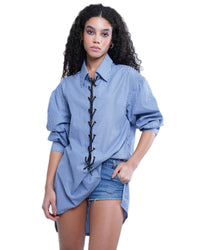 Blue Pinstripe Tie Up Shirt