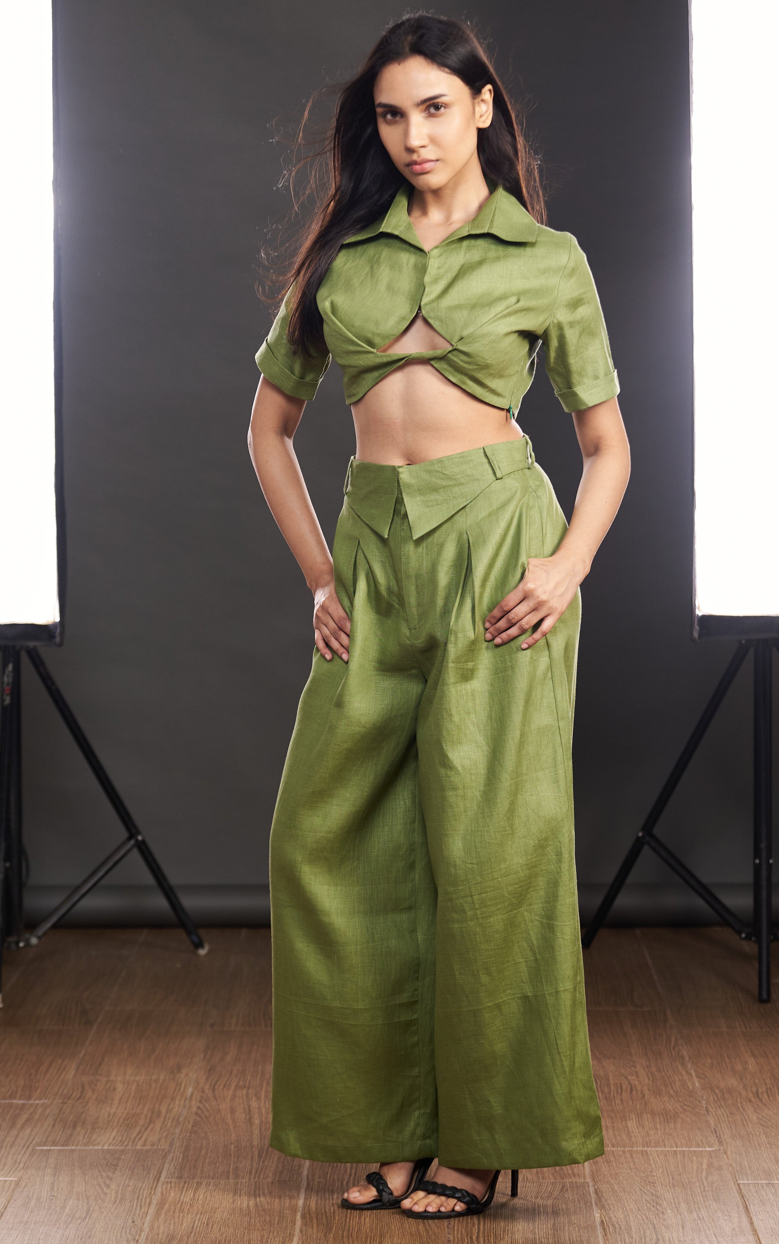 Olive Twist Linen Top