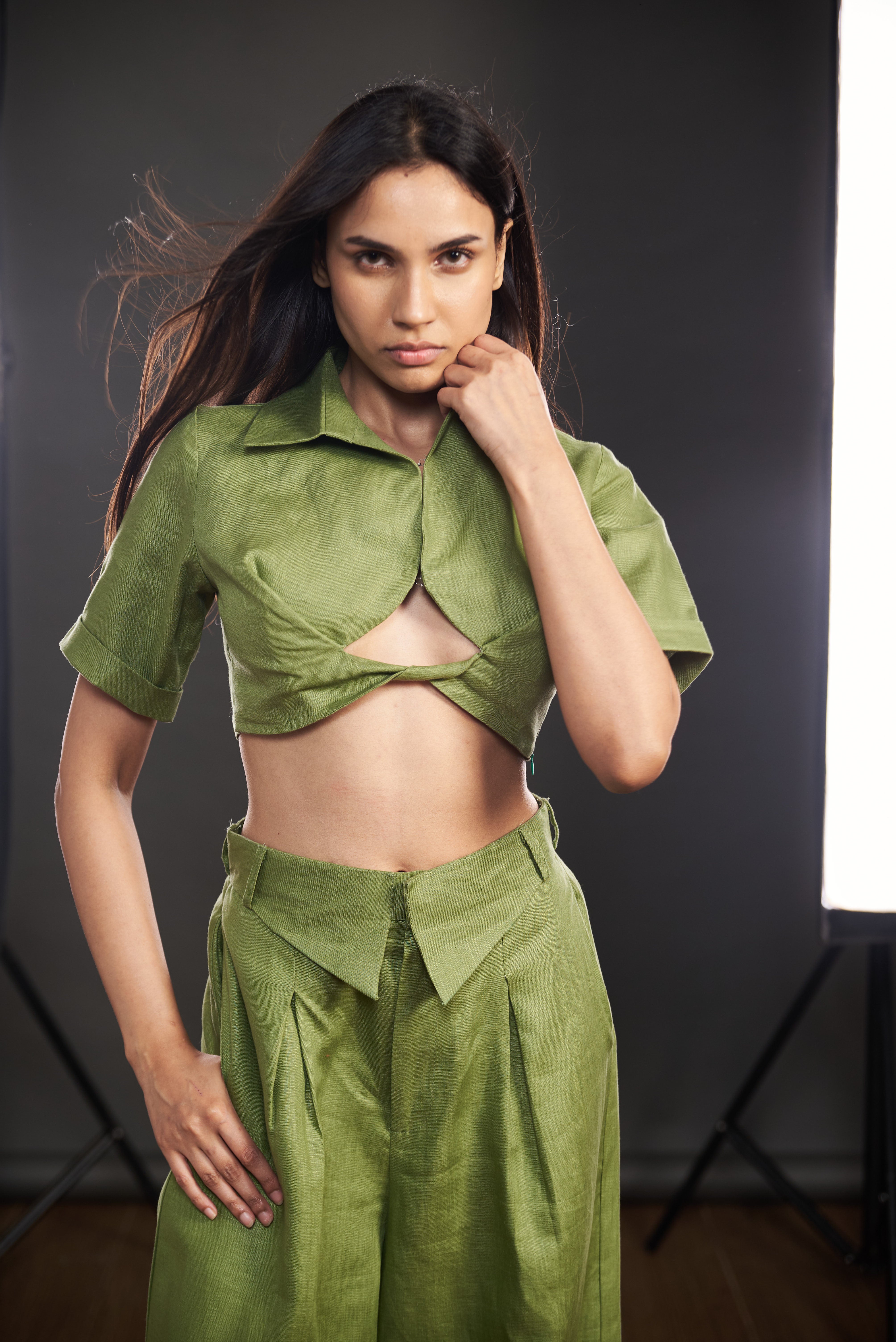 Olive Twist Linen Top