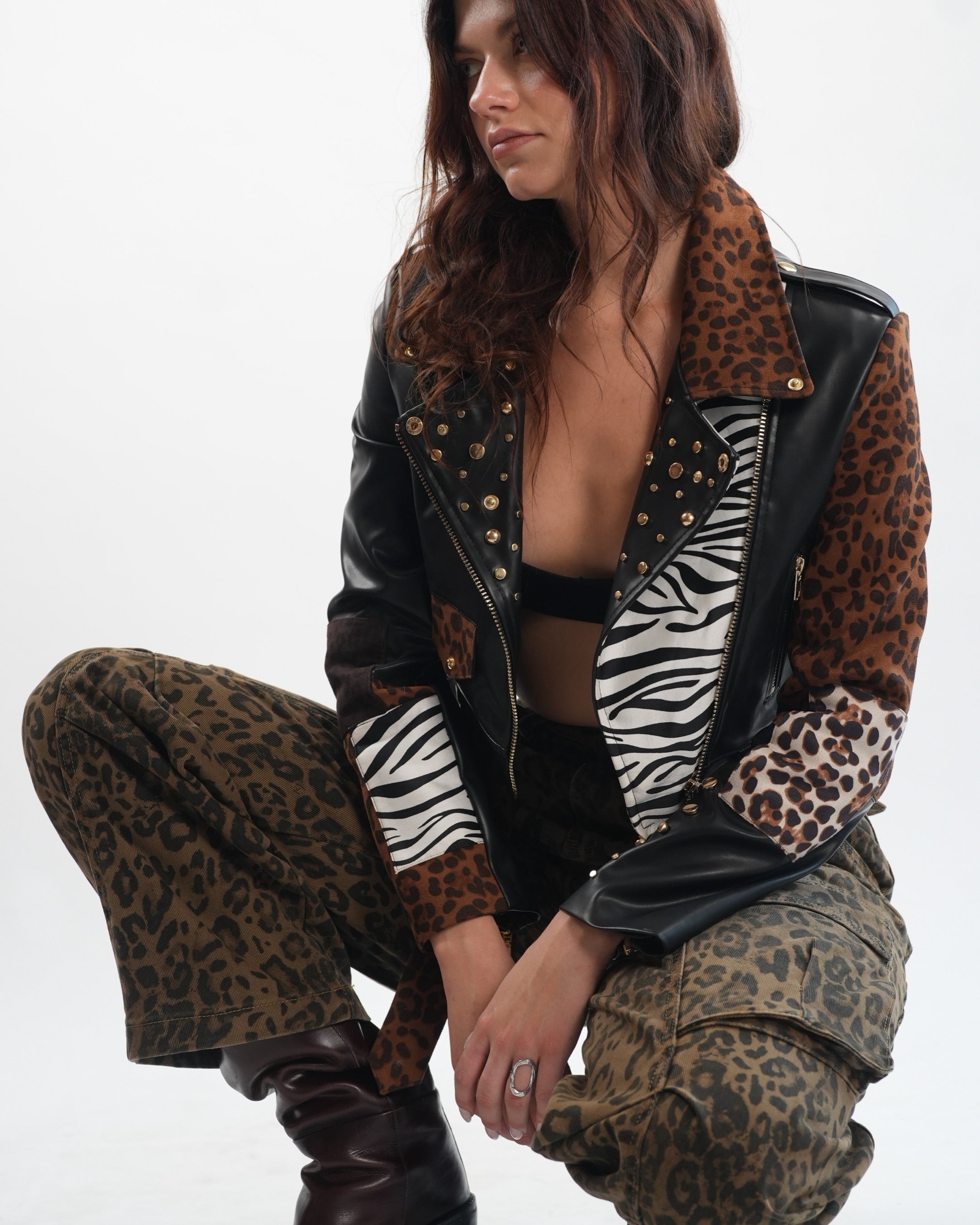 Animal Print Leather Jacket