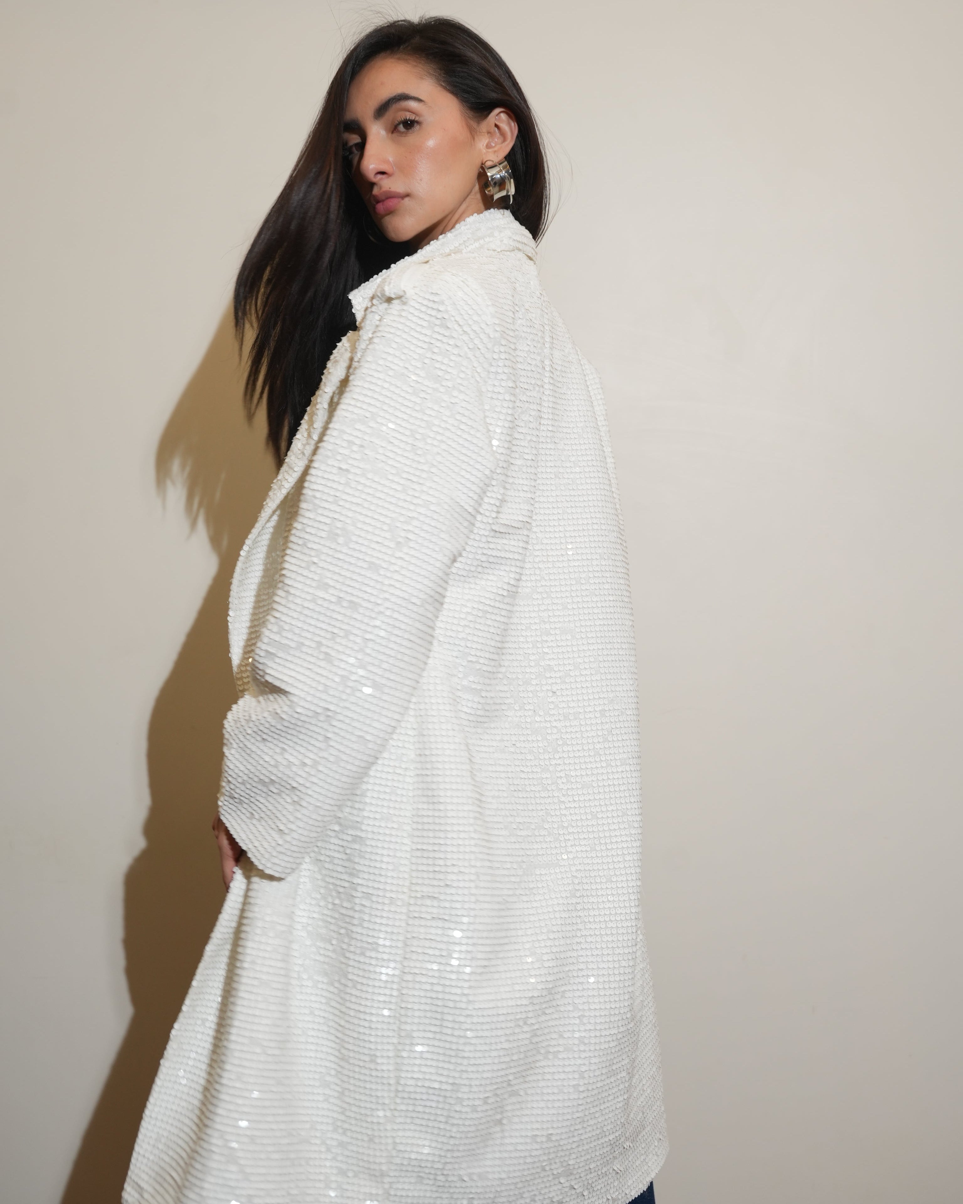 White sequins Trenchcoat