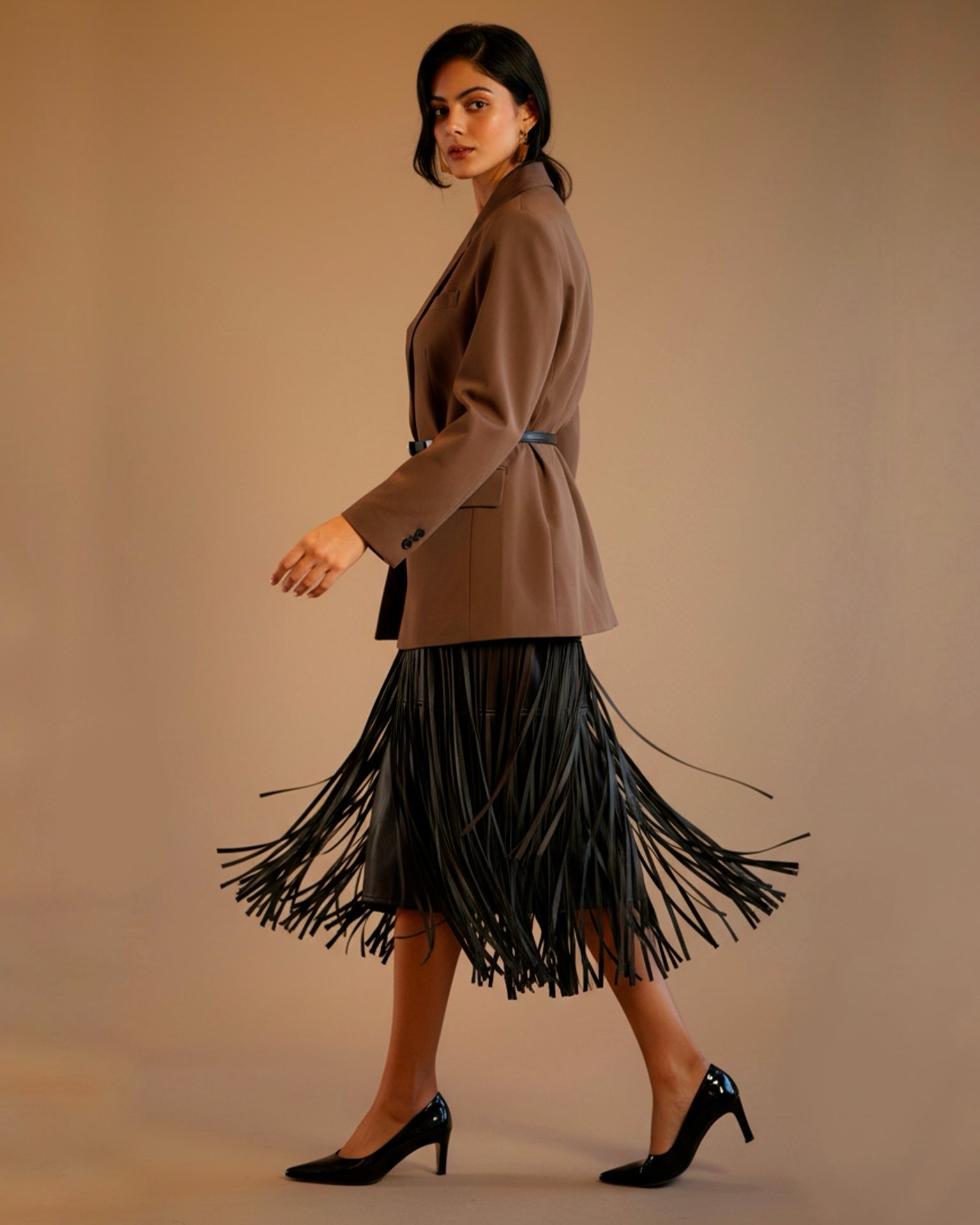 Knee Length Fringe Skirt
