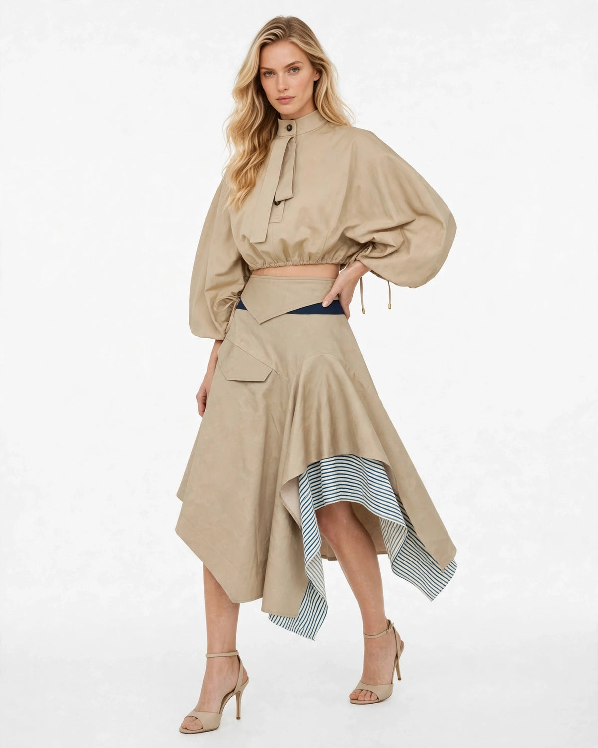 Upcycled Khakhi Asymmetric Skirt