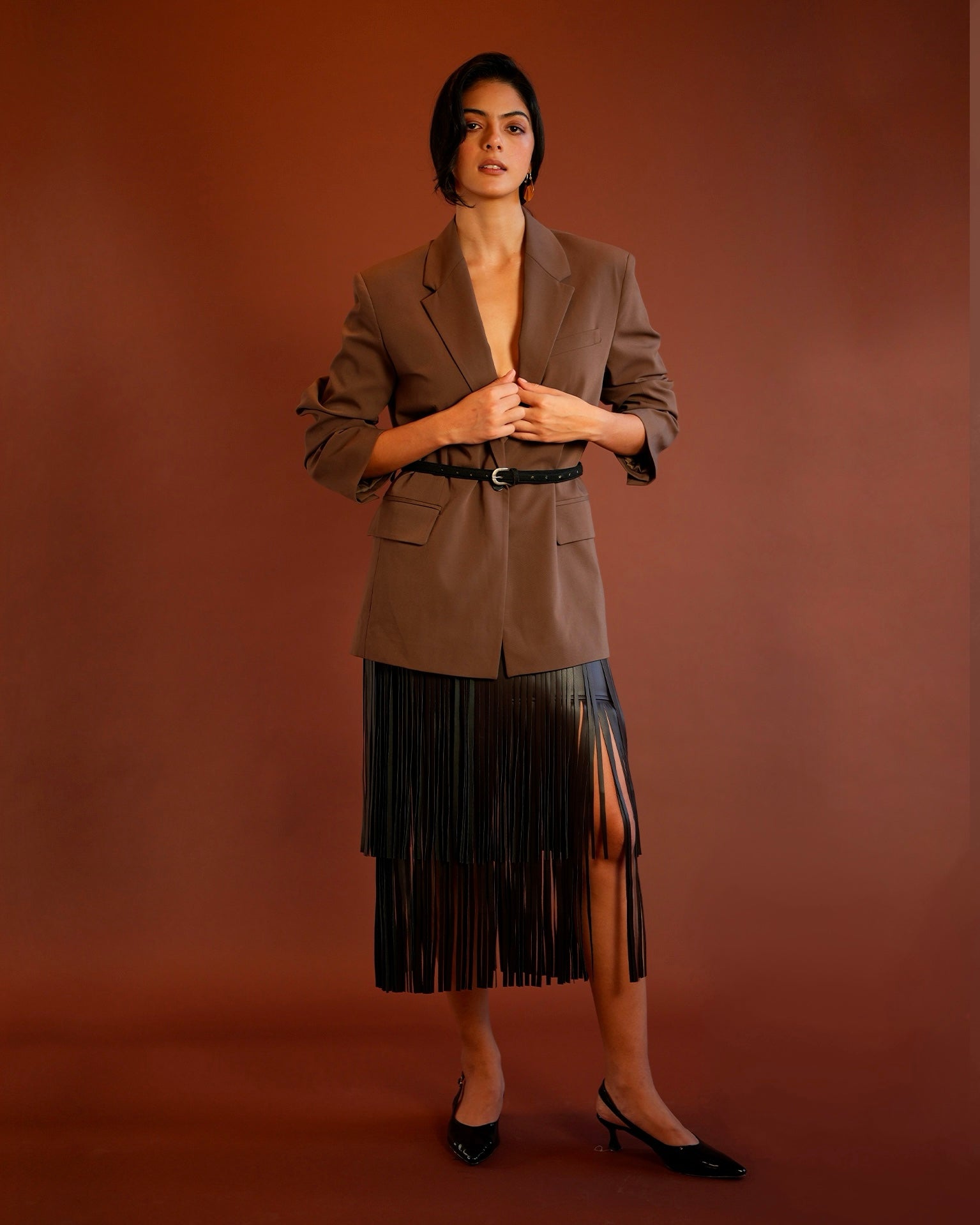 Knee Length Fringe Skirt