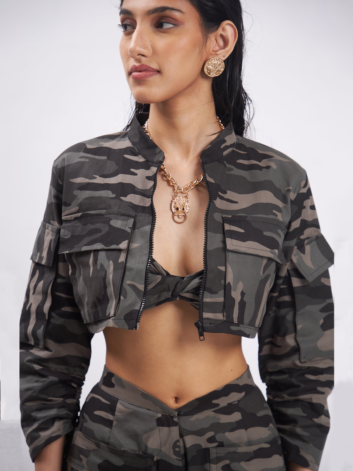 Camo Print Crop Jacket