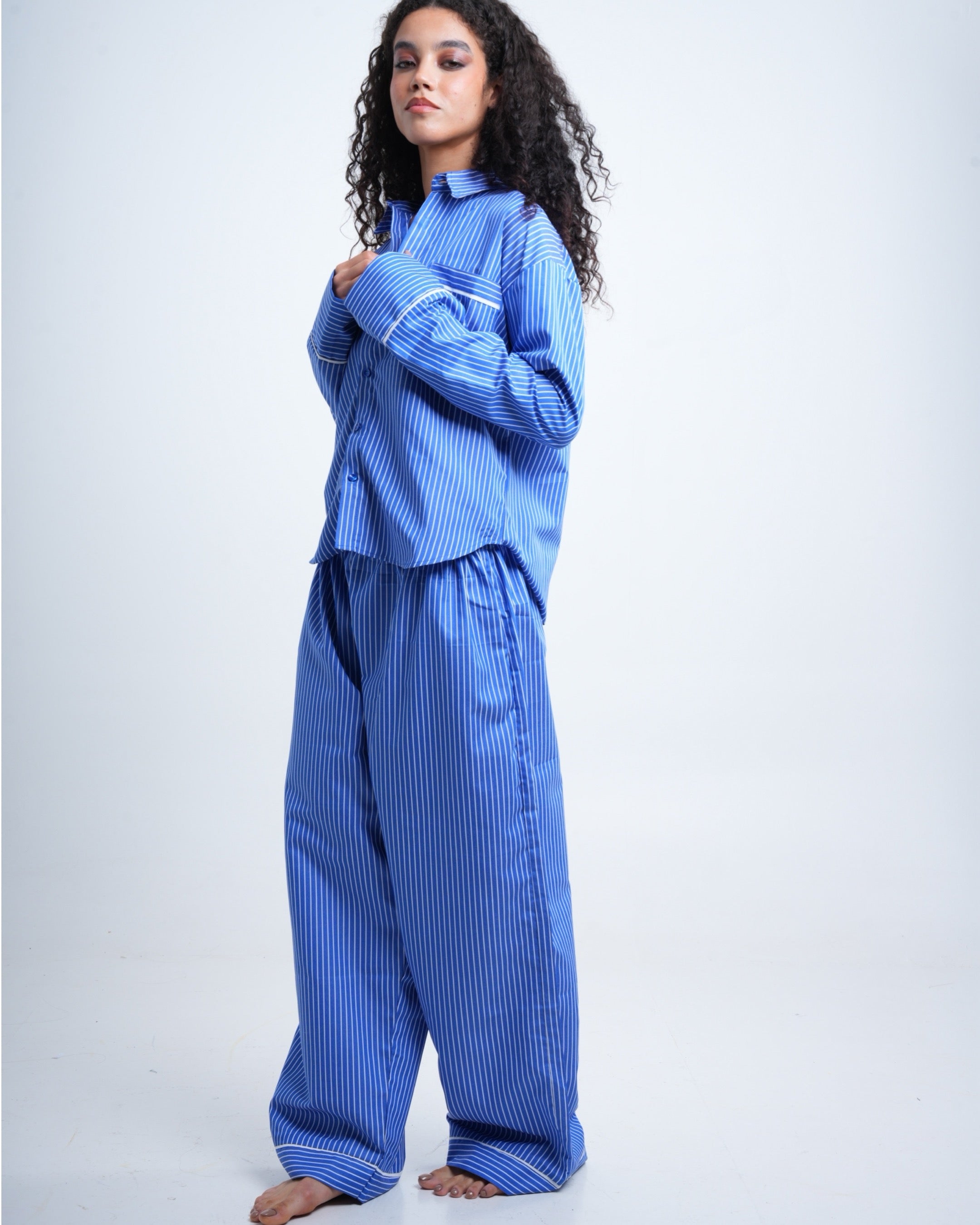 Everly Pinstripe Nightsuit (Dark Blue)
