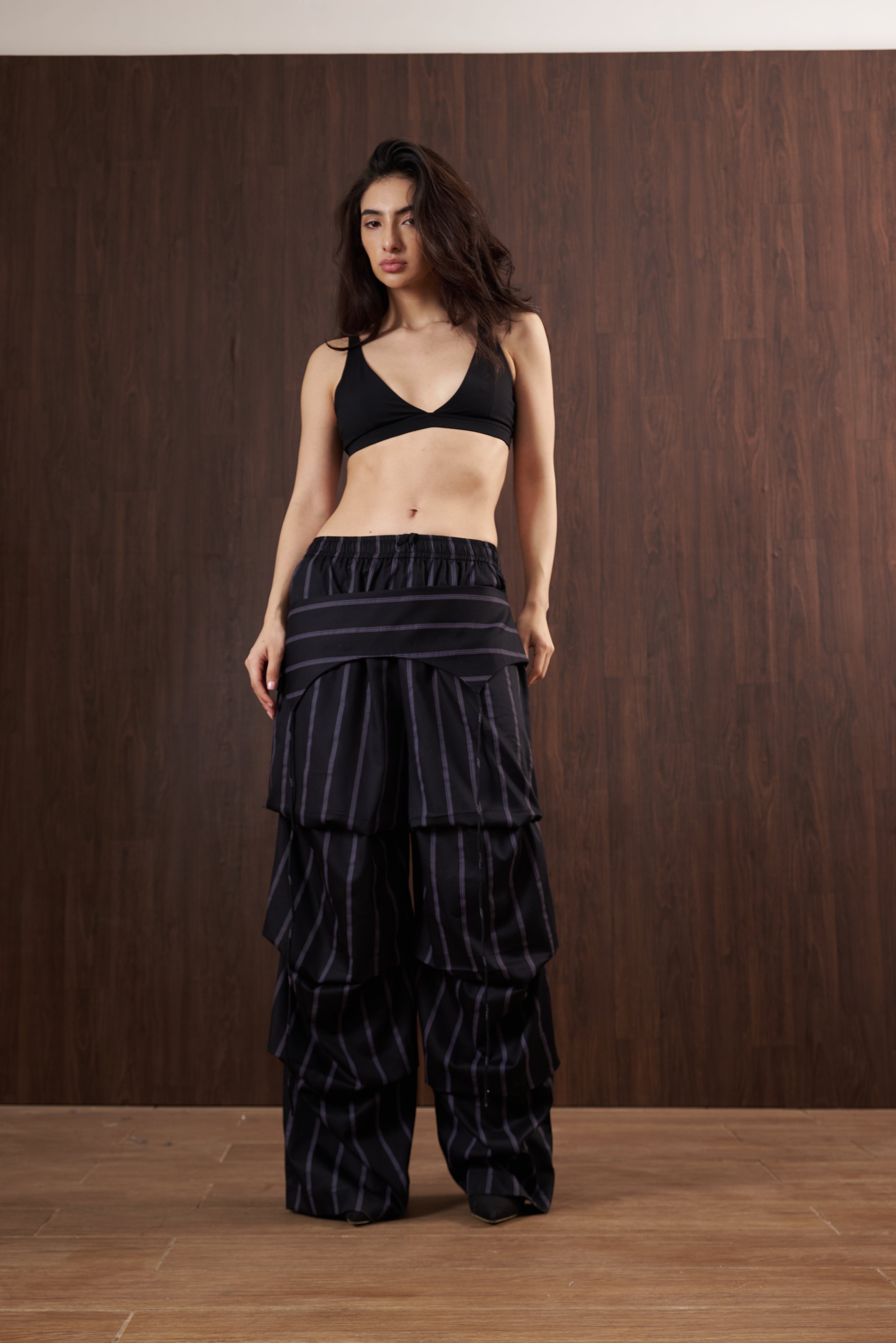 Black Pinstripe Boxer Cargo Pants