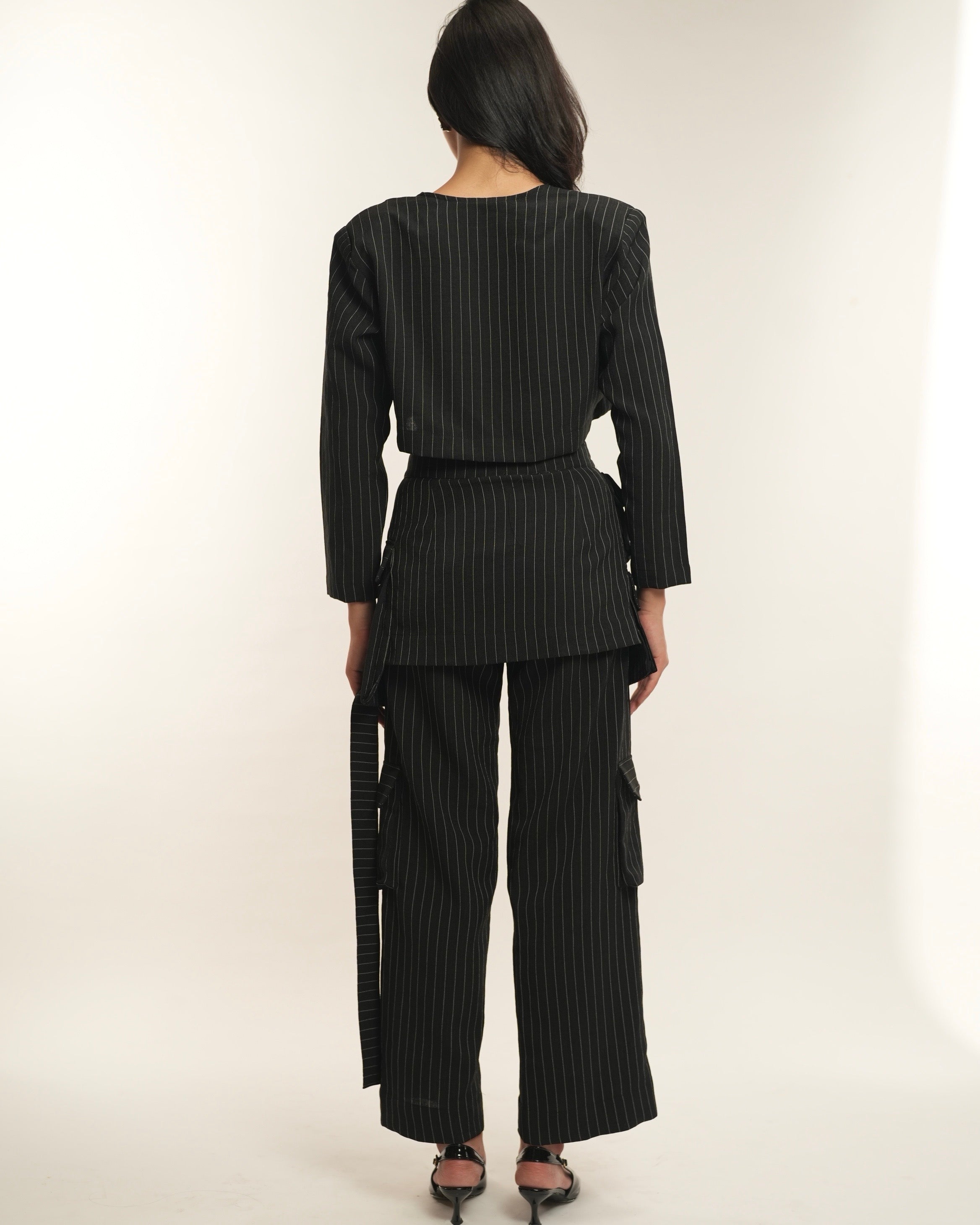 Pinstripe peplum pants
