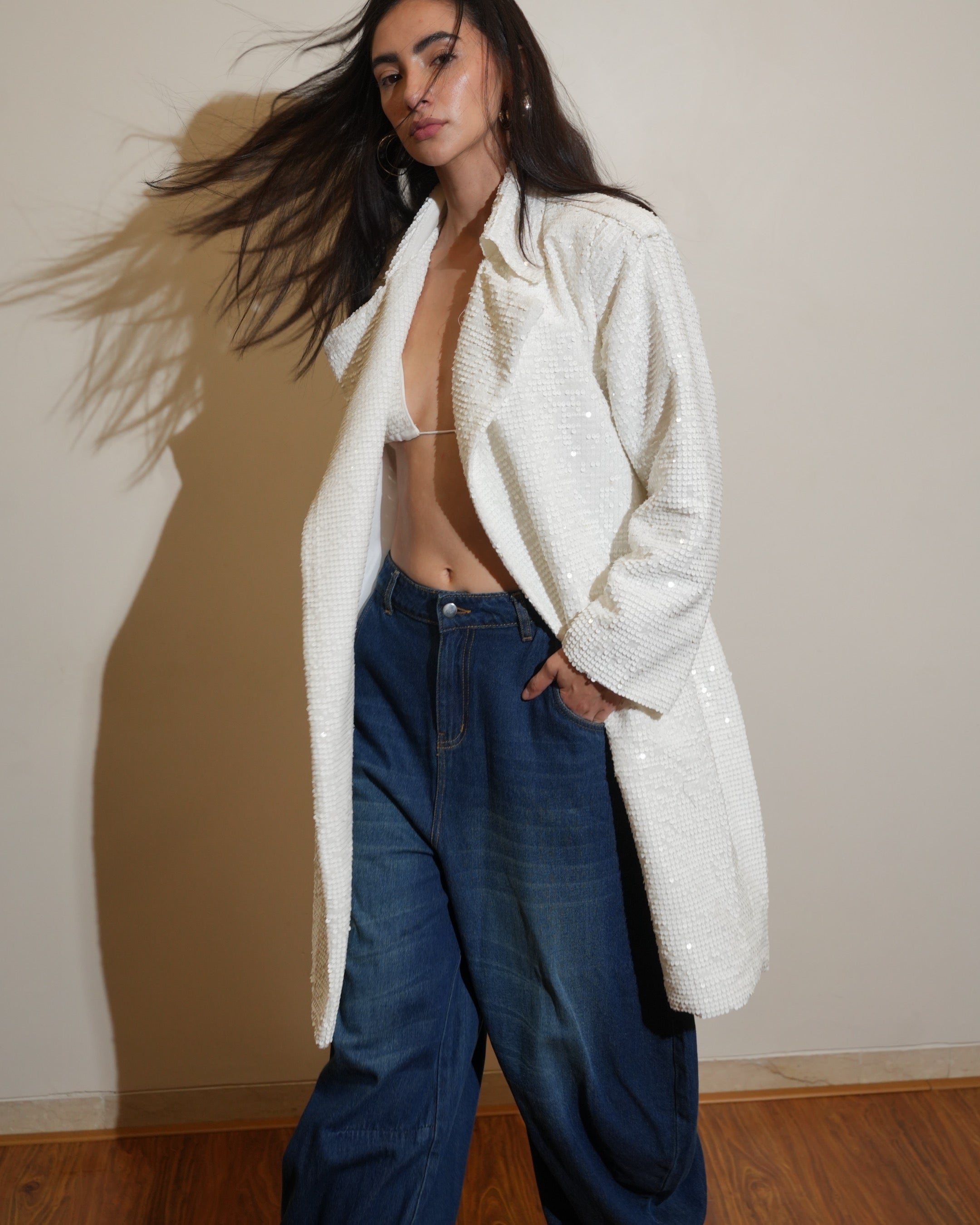 White sequins Trenchcoat