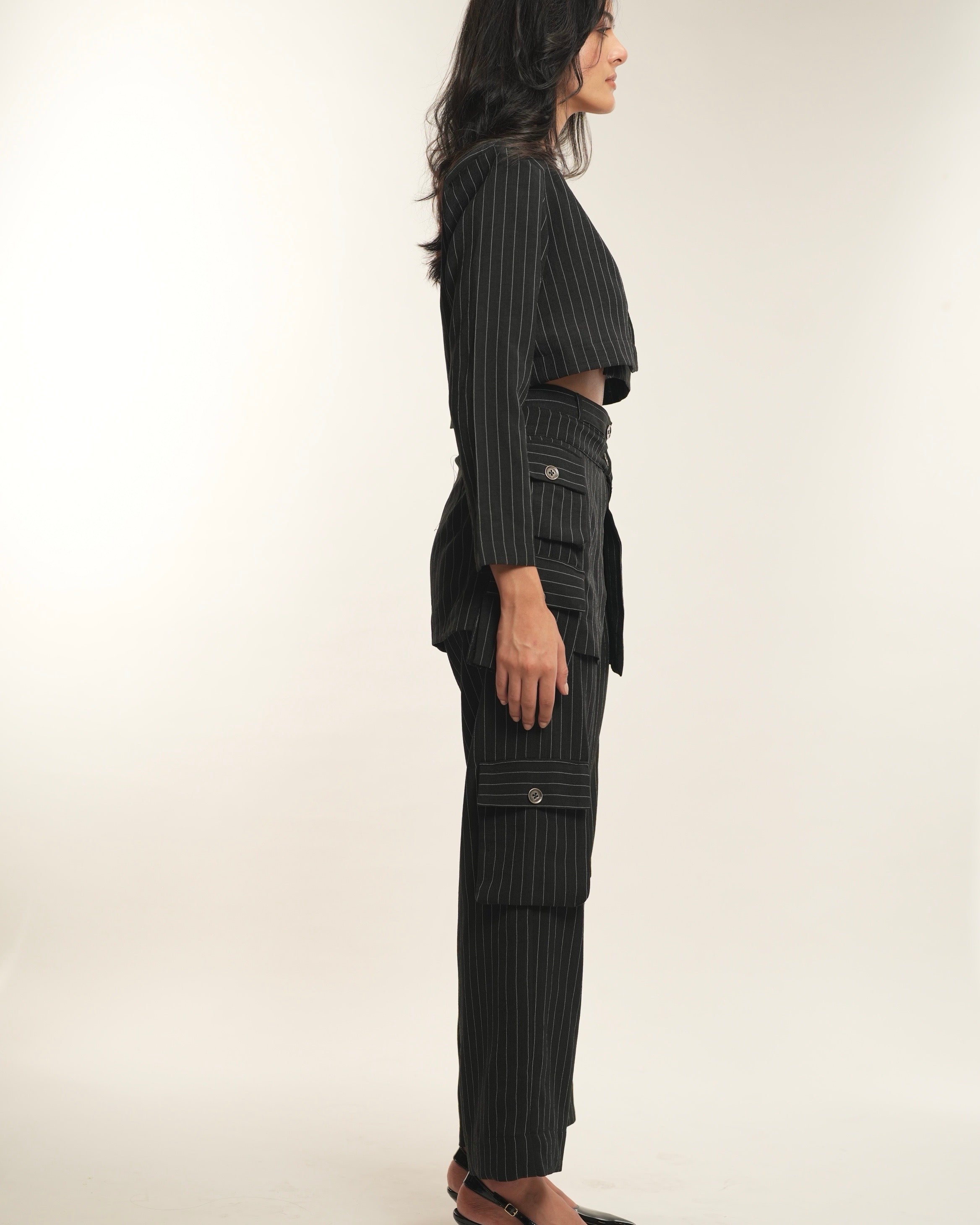 Pinstripe peplum pants