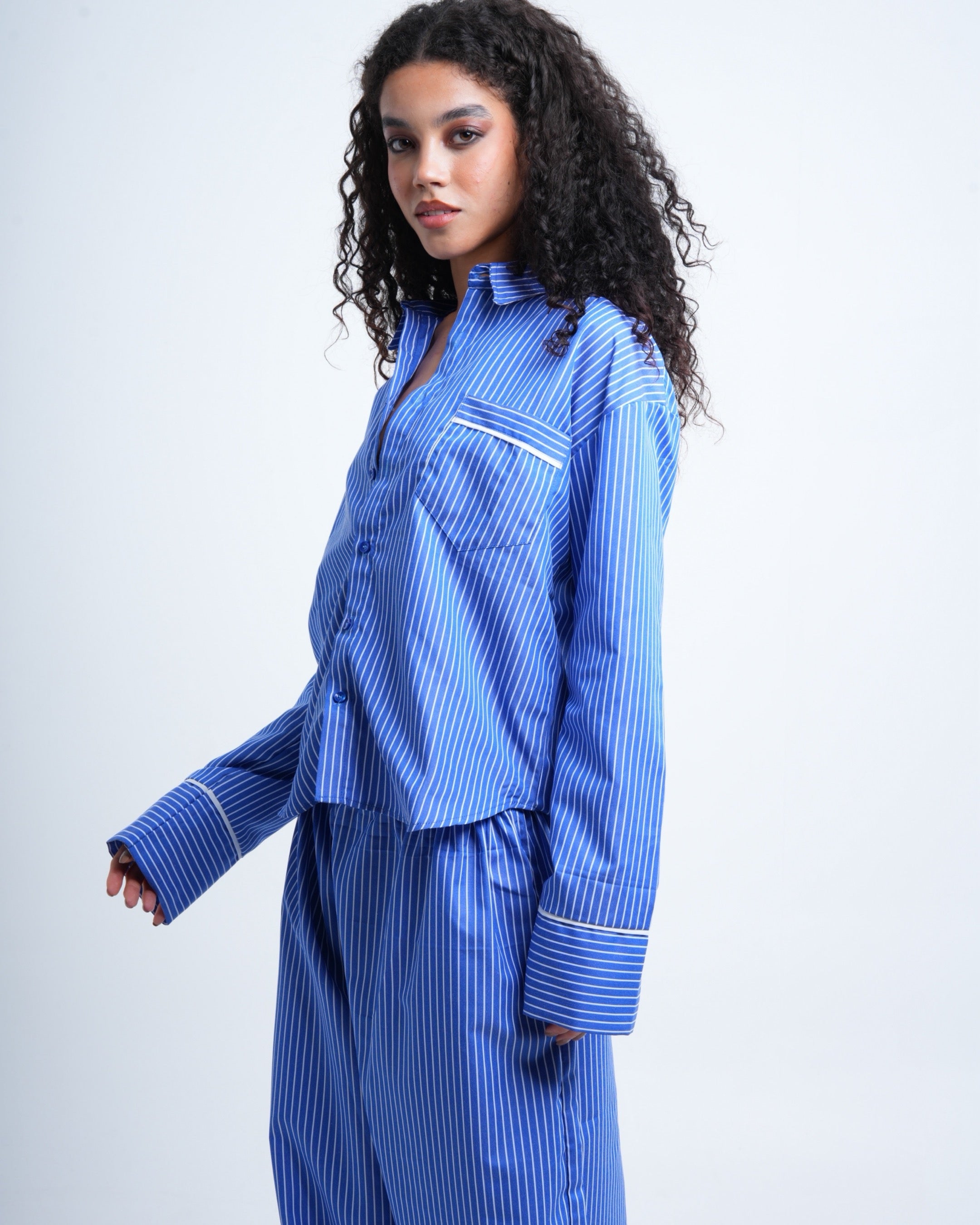 Everly Pinstripe Nightsuit (Dark Blue)
