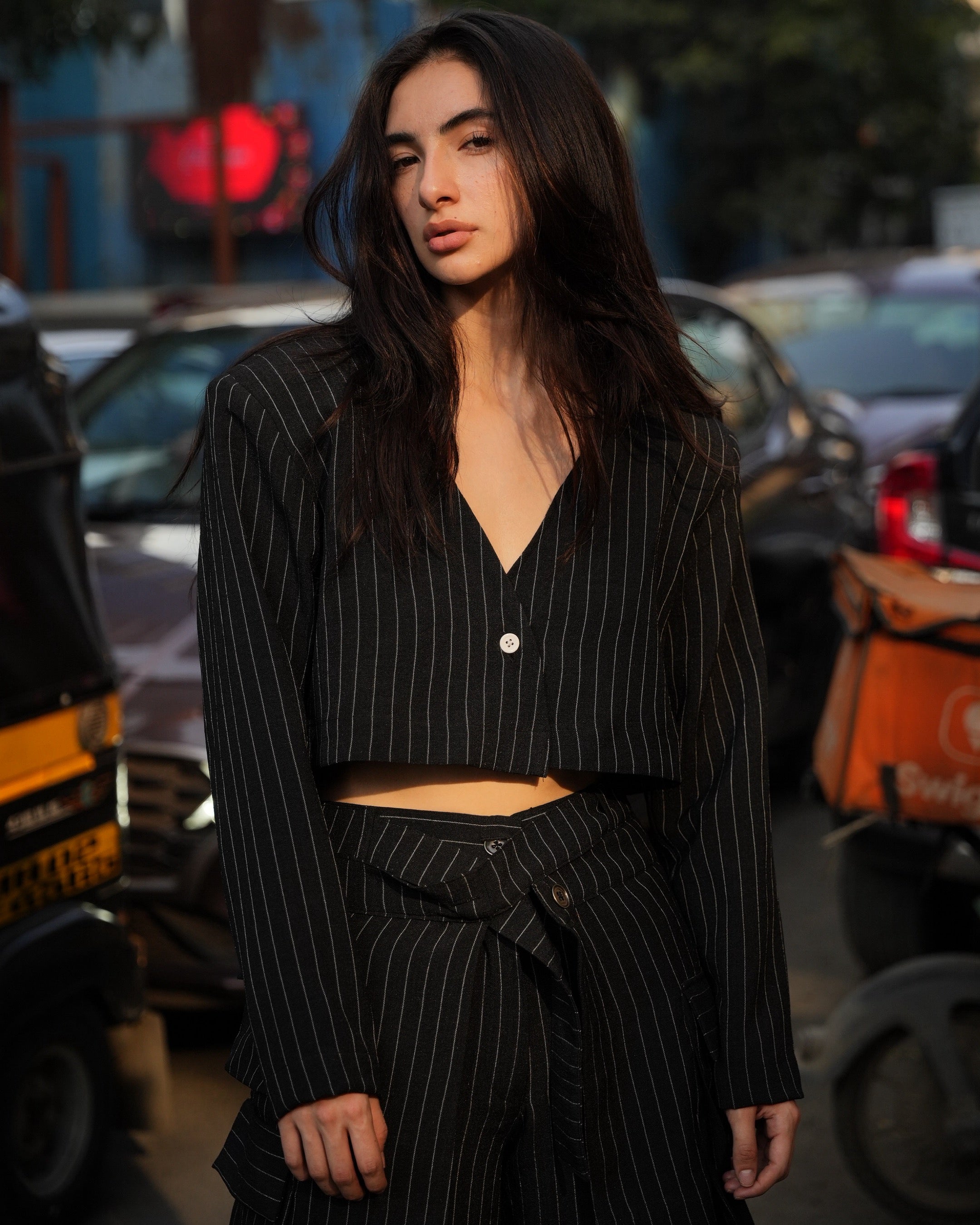 Pinstripe Crop Blazer