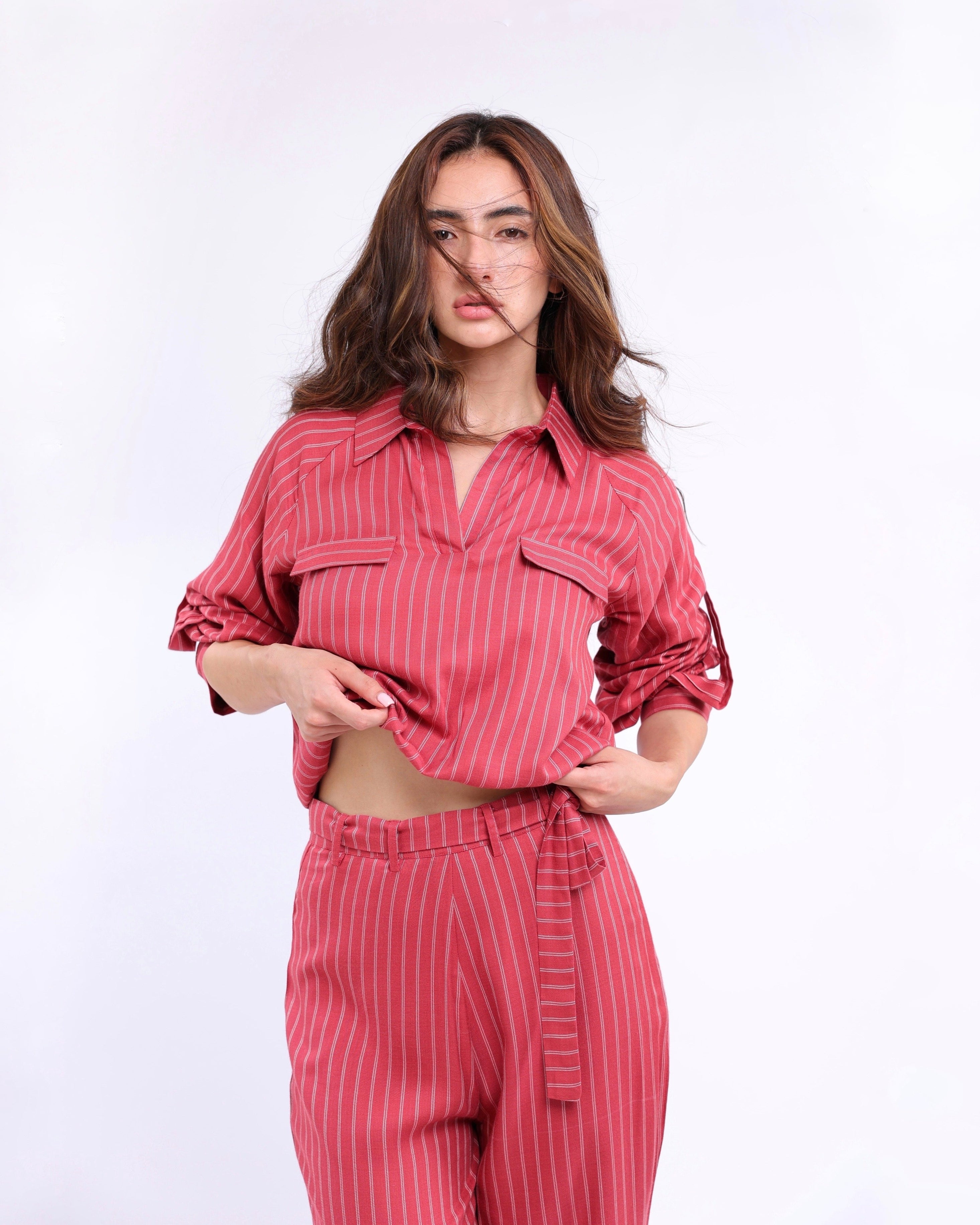 Esme Red Pinstripe Top