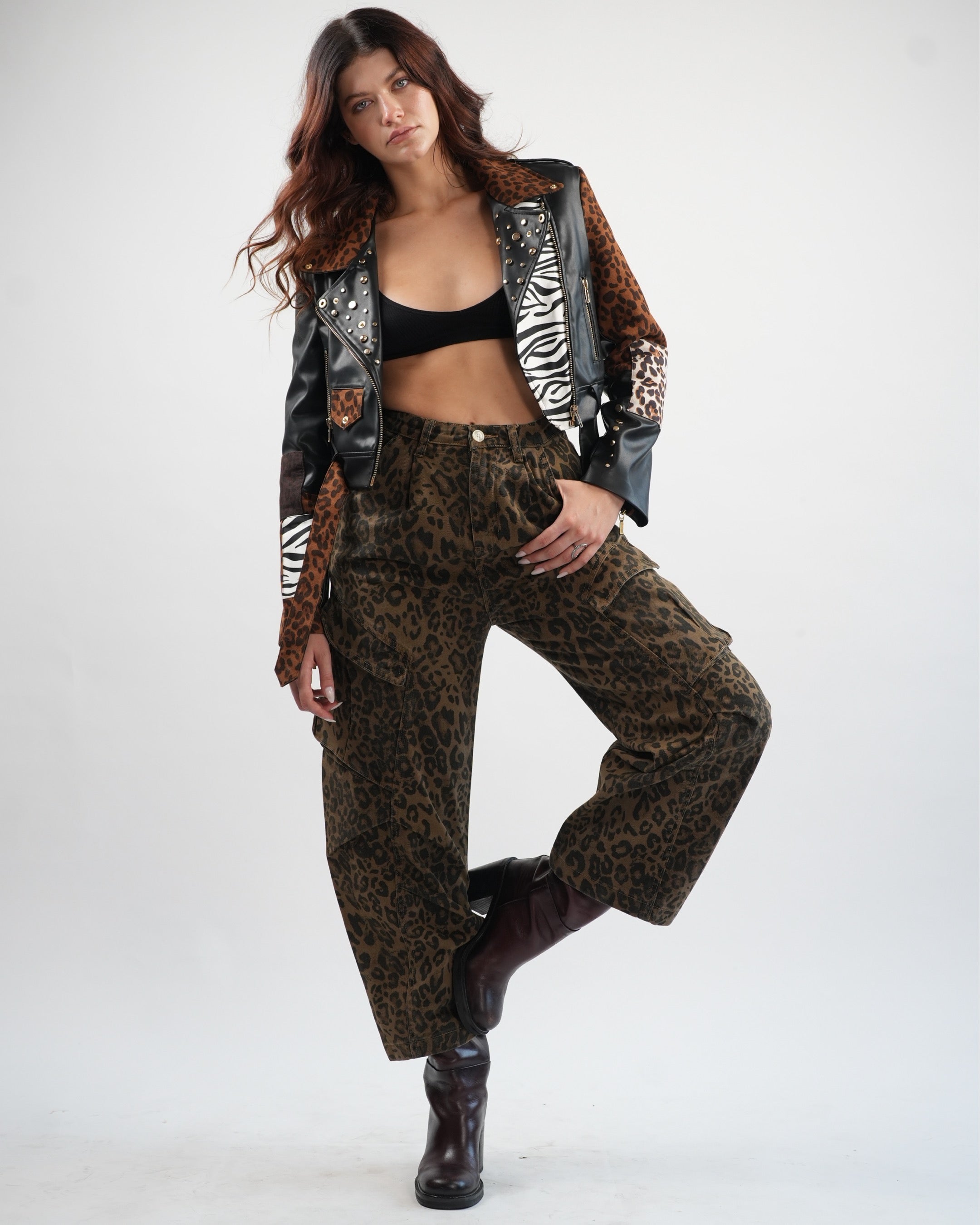 Animal Print Leather Jacket