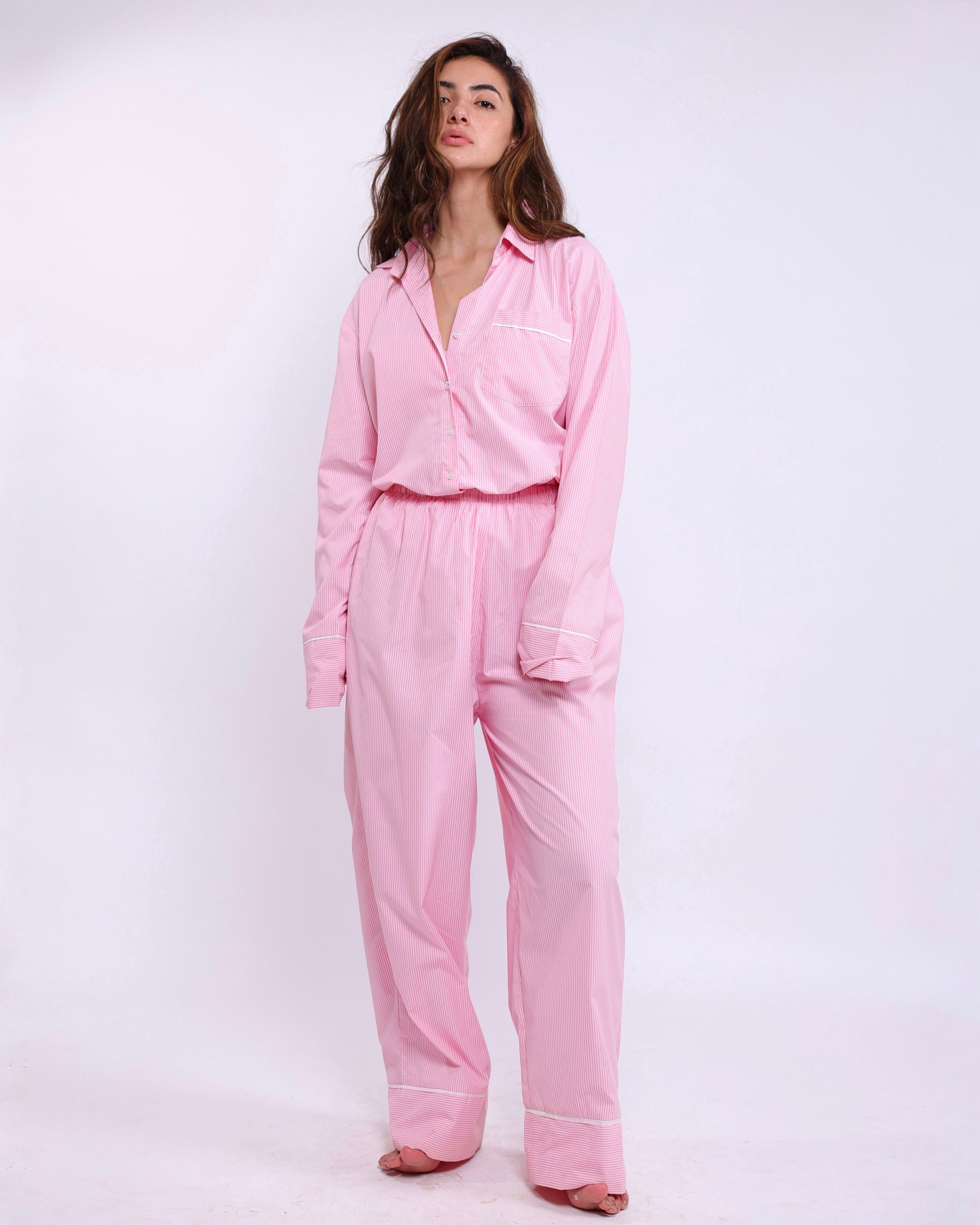 Everly Pinstripe Nightsuit (Pink)