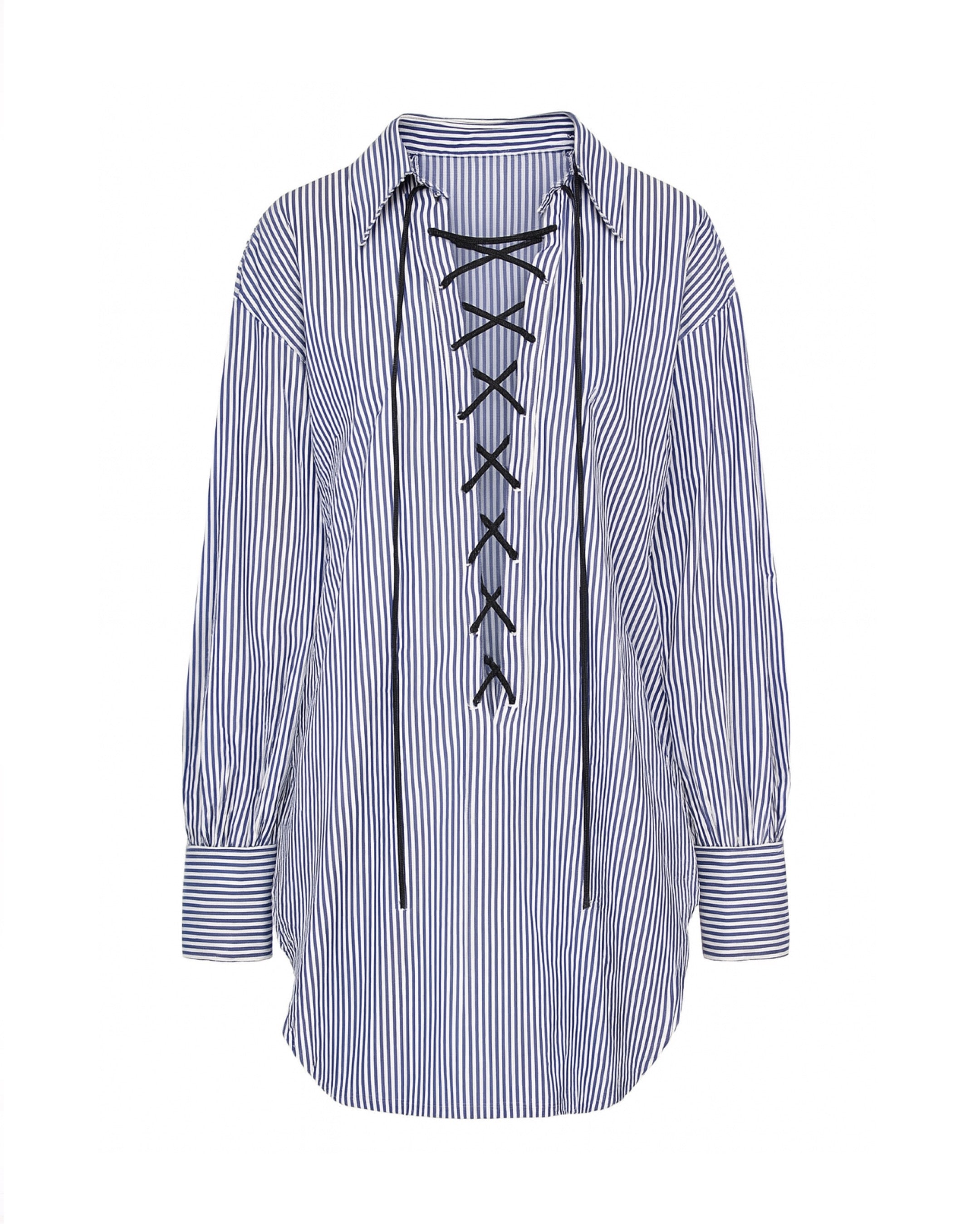 Blue Pinstripe Tie Up Shirt