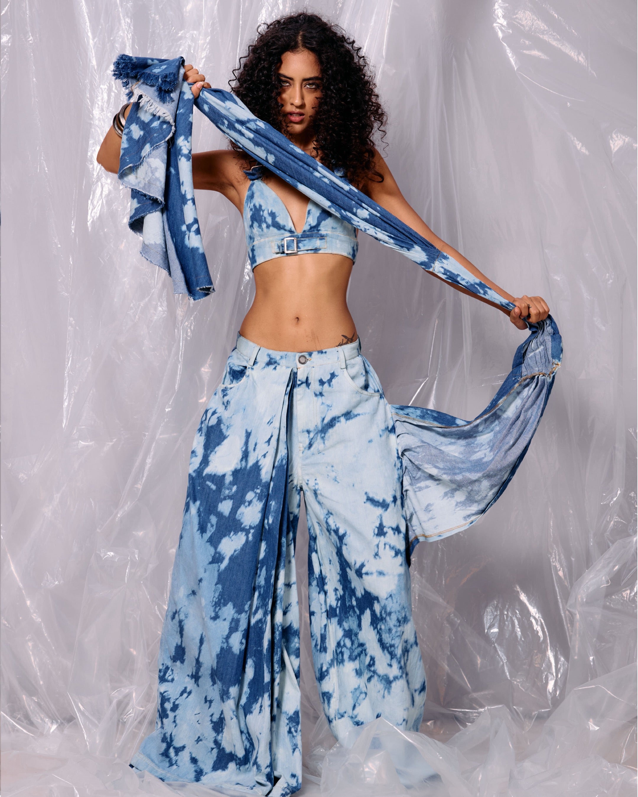 Denim Drape Saree Pant